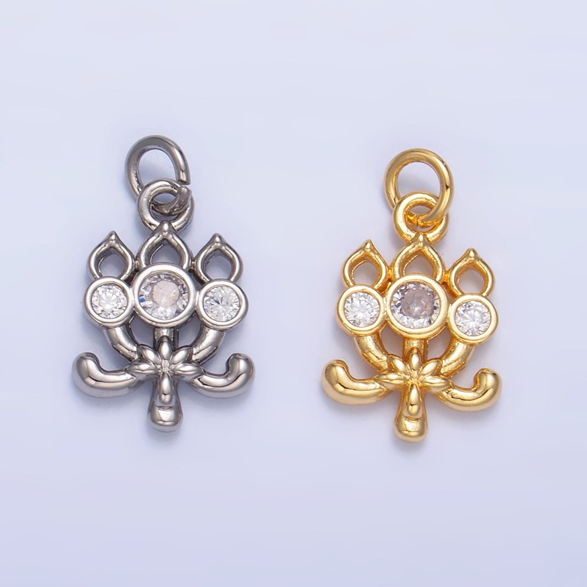 24K Gold Filled CZ Flower Charm in Gold & Silver | W373