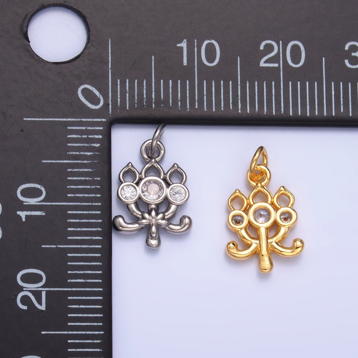 24K Gold Filled CZ Flower Charm in Gold & Silver | W373