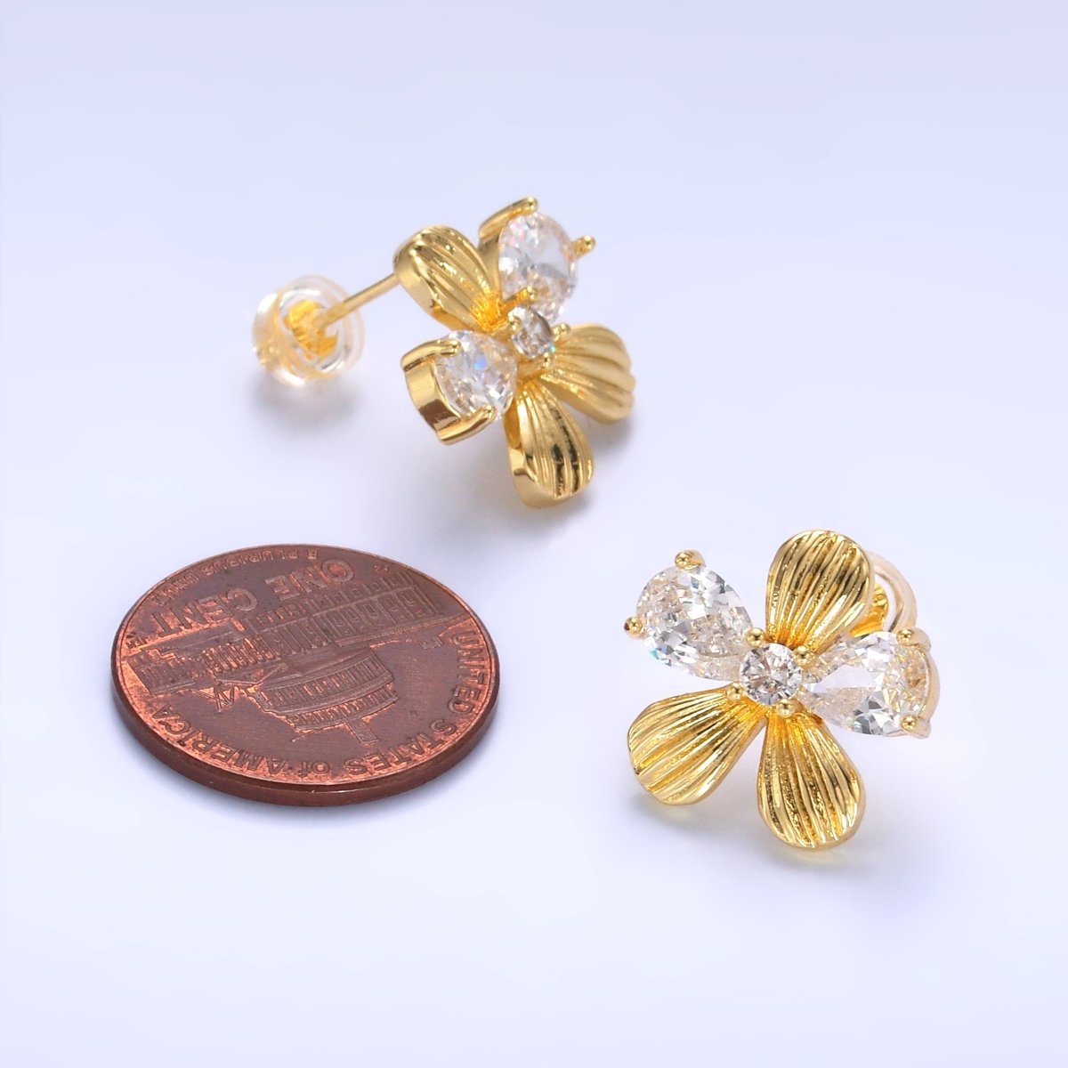 24K Gold Filled CZ Flower Lined Stud Earrings | AB710 - DLUXCA