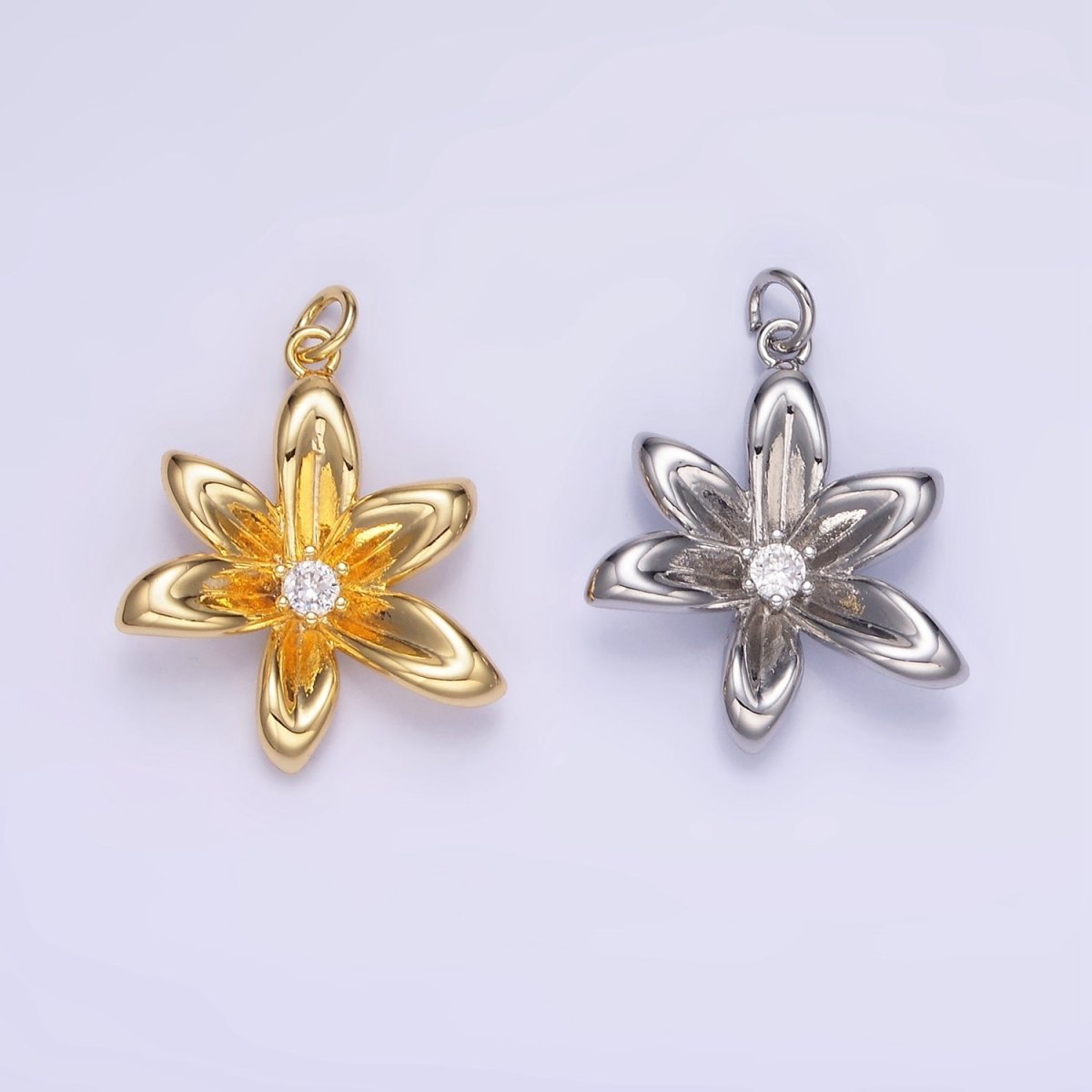 24K Gold Filled CZ Flower Personalized Charm in Gold & Silver | W773