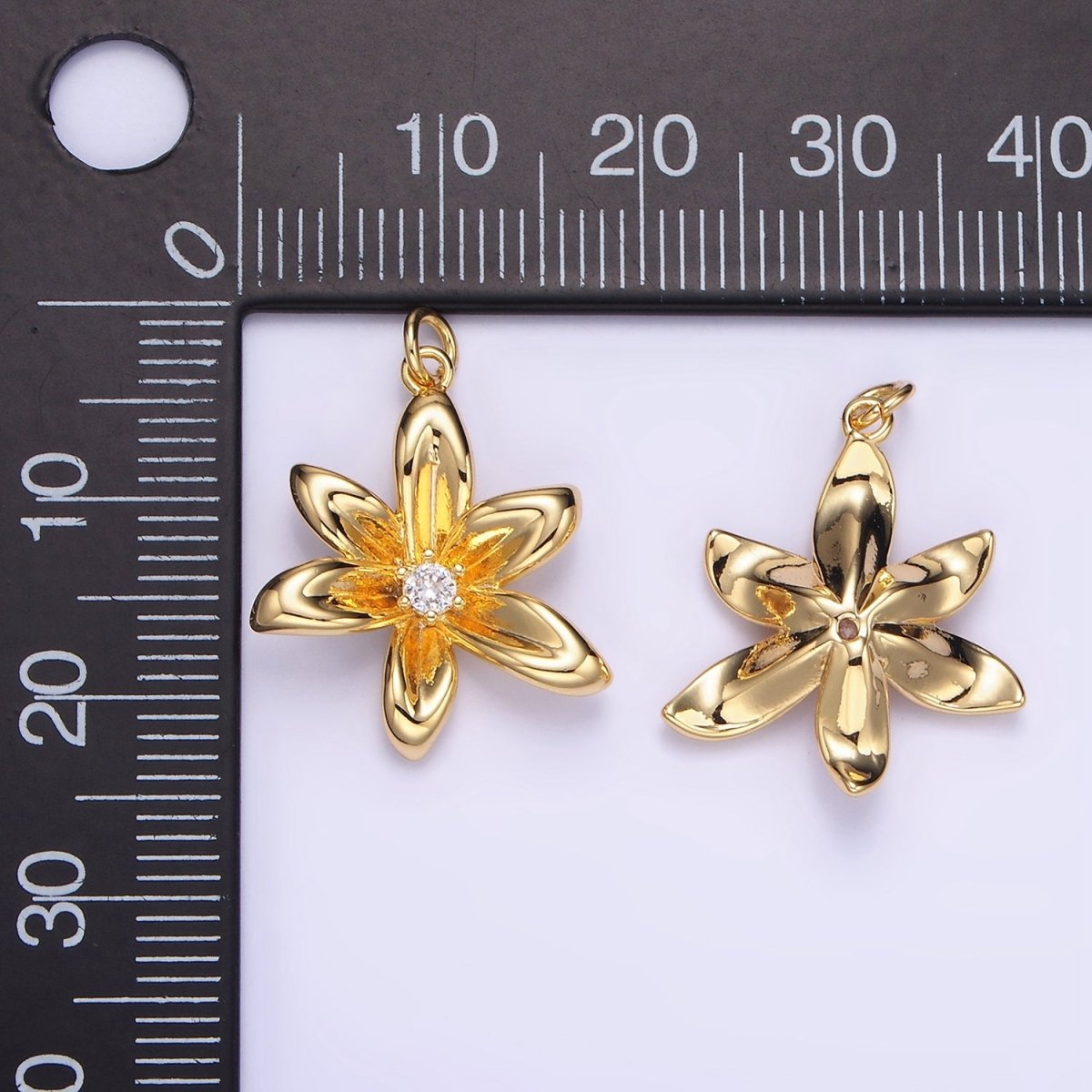 24K Gold Filled CZ Flower Personalized Charm in Gold & Silver | W773