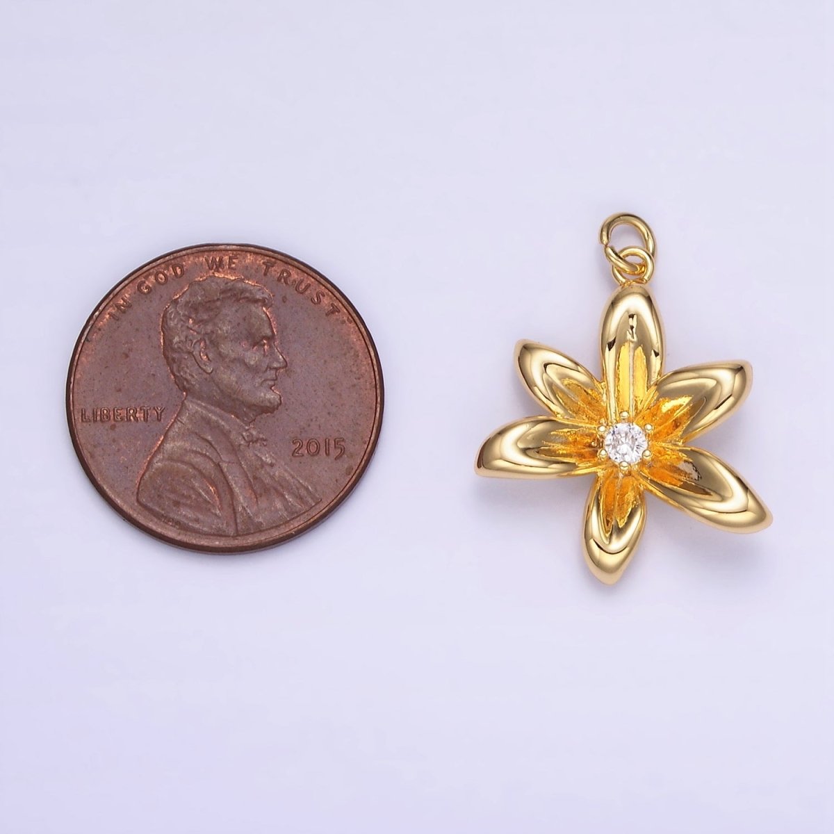 24K Gold Filled CZ Flower Personalized Charm in Gold & Silver | W773