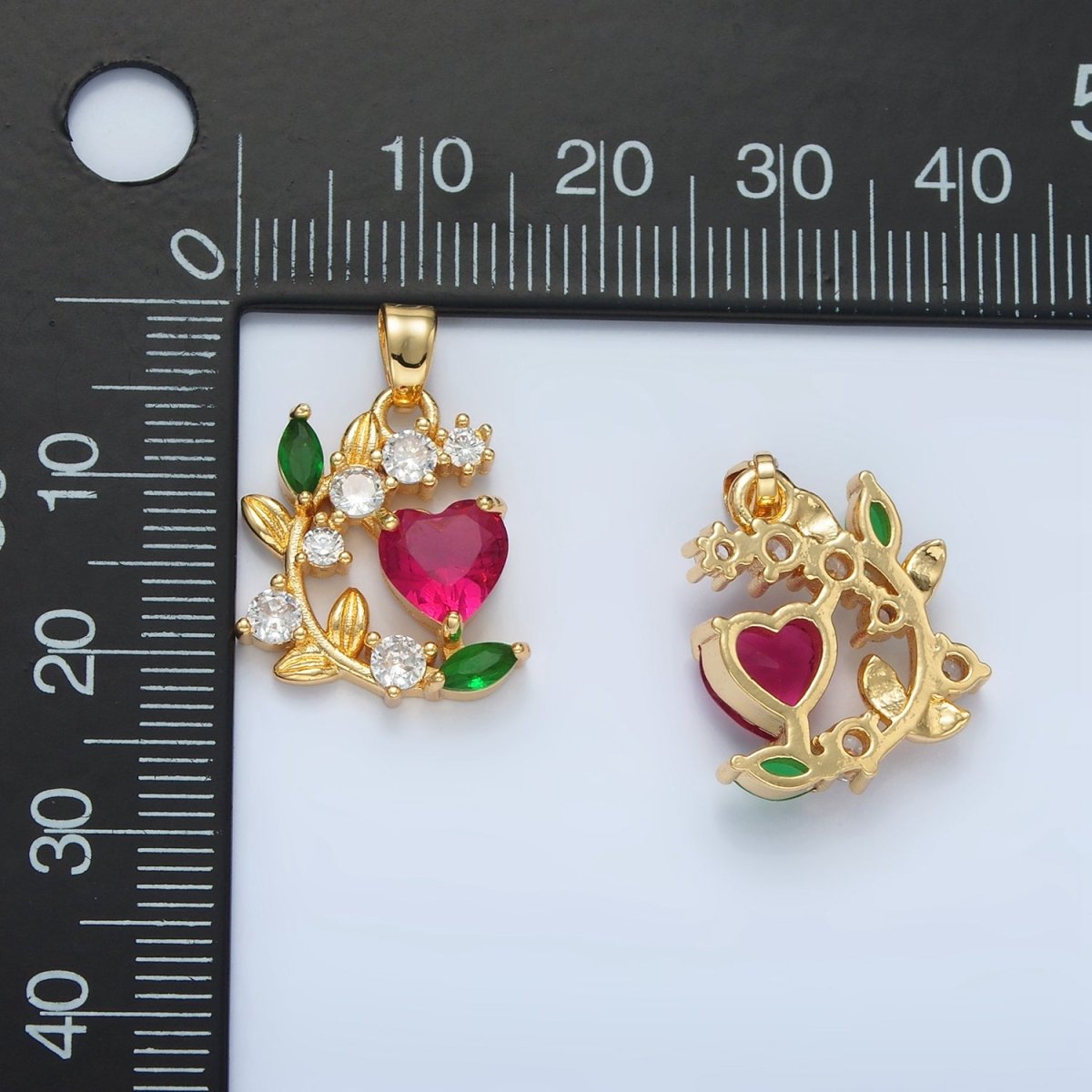 24K Gold Filled CZ Fuchsia Heart Vine Flower Pendant | AA879 - DLUXCA