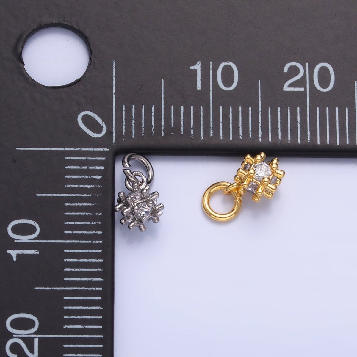 24K Gold Filled CZ Geometric Bar Square Mini Charm in Gold & Silver | W887