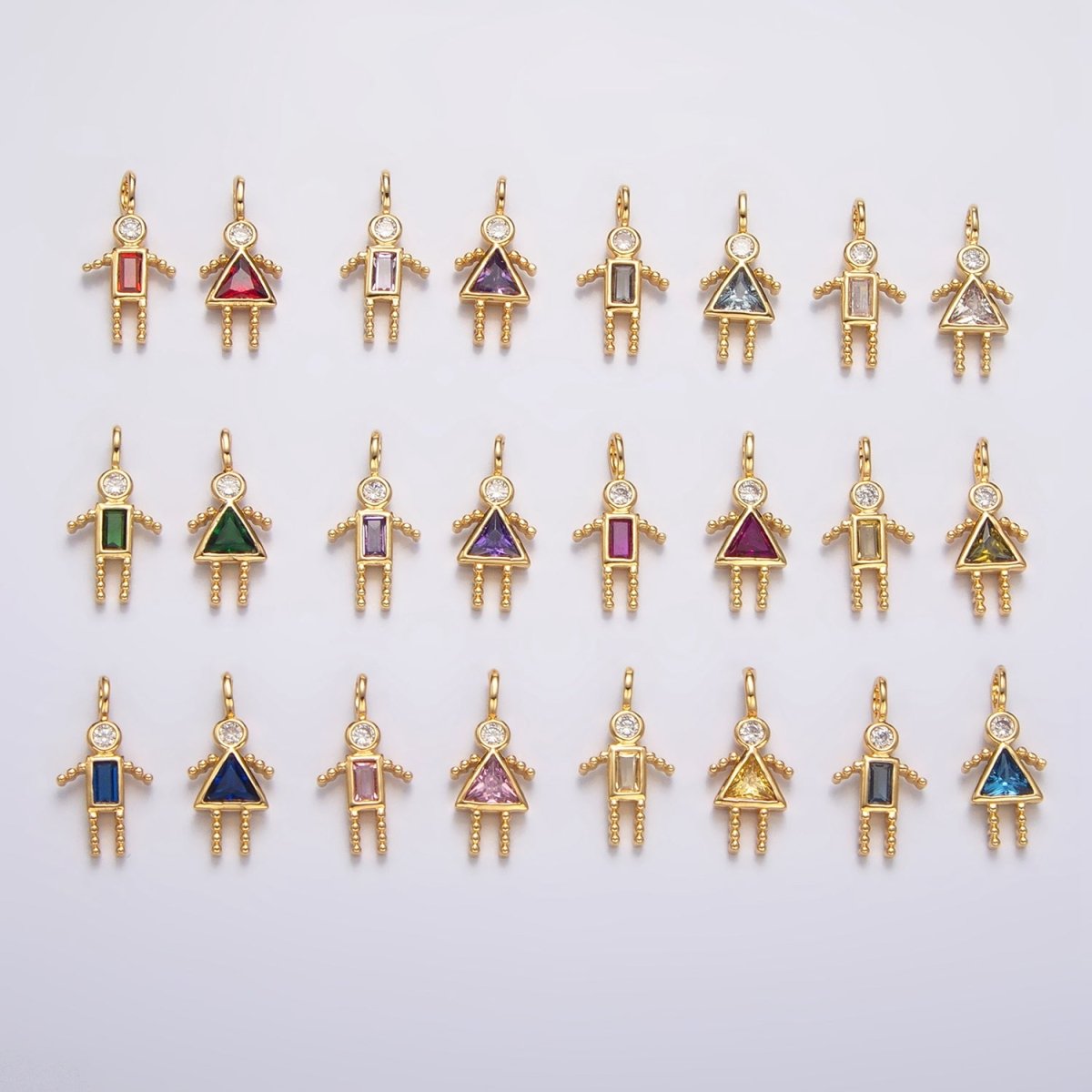 24K Gold Filled CZ Geometric Figure People Set Charm | W068 - W073