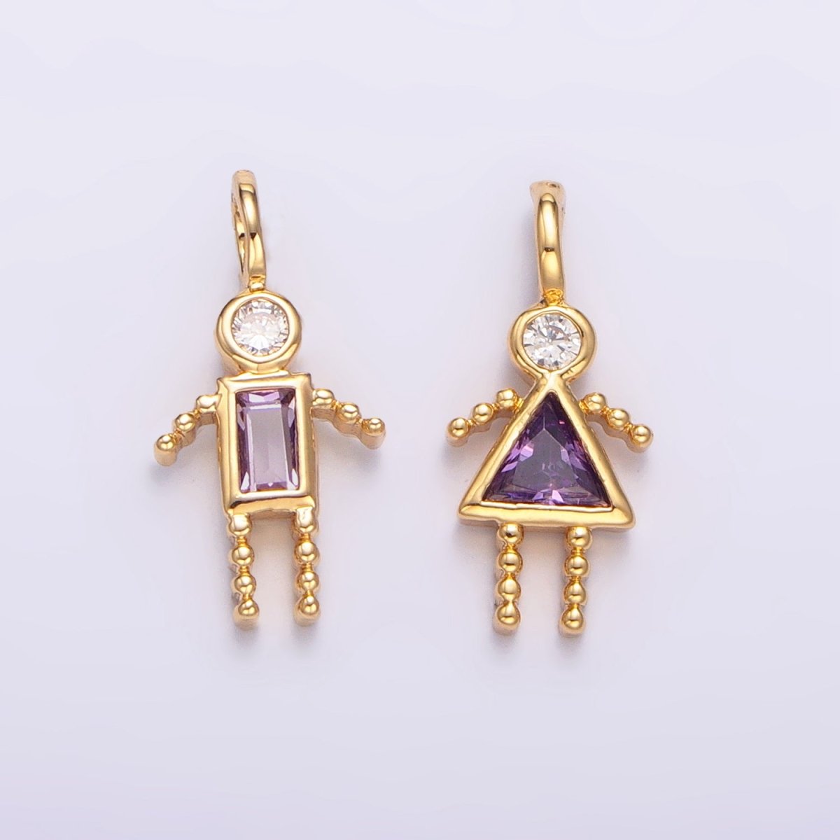 24K Gold Filled CZ Geometric Figure People Set Charm | W068 - W073