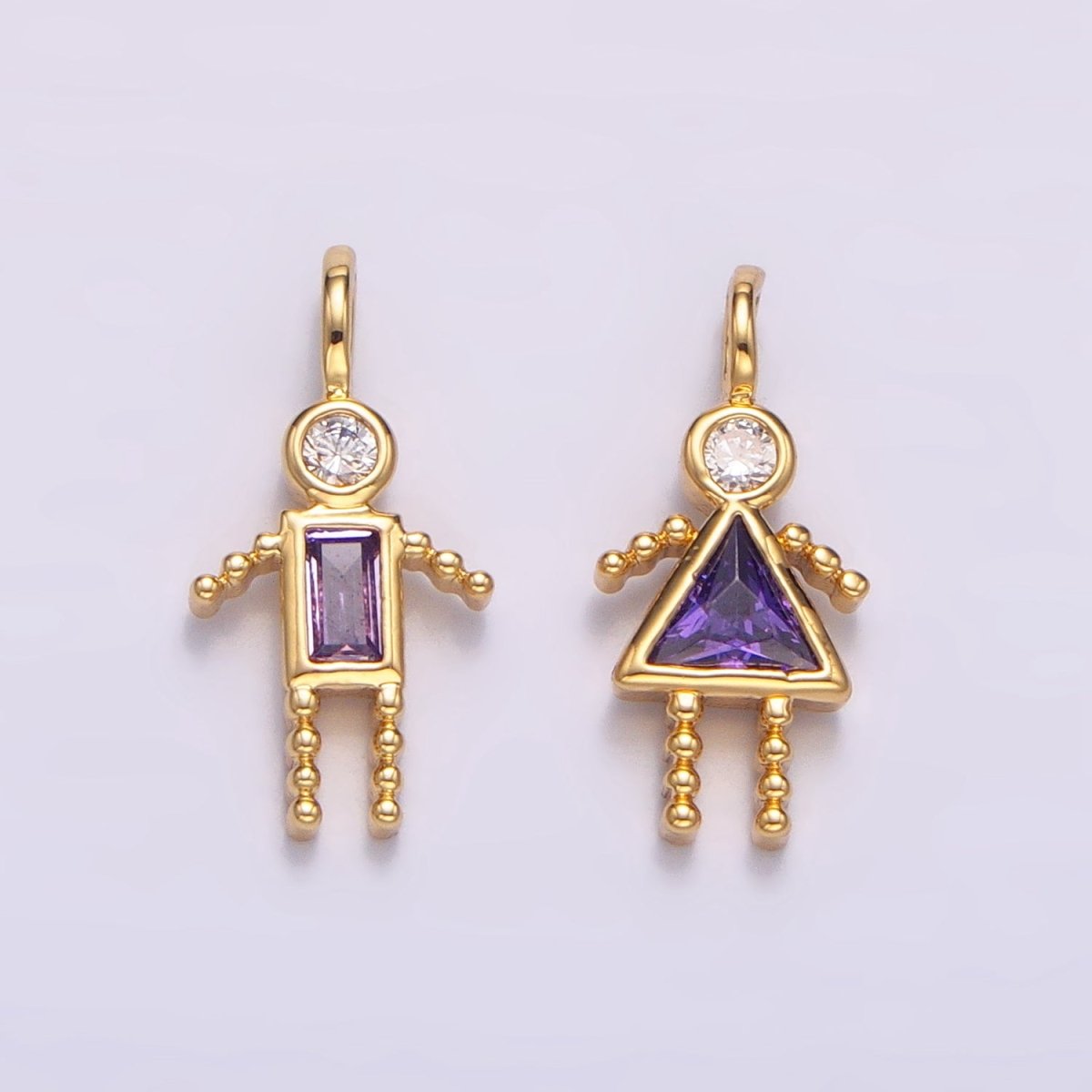 24K Gold Filled CZ Geometric Figure People Set Charm | W068 - W073