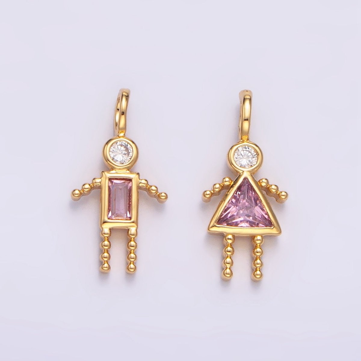 24K Gold Filled CZ Geometric Figure People Set Charm | W068 - W073