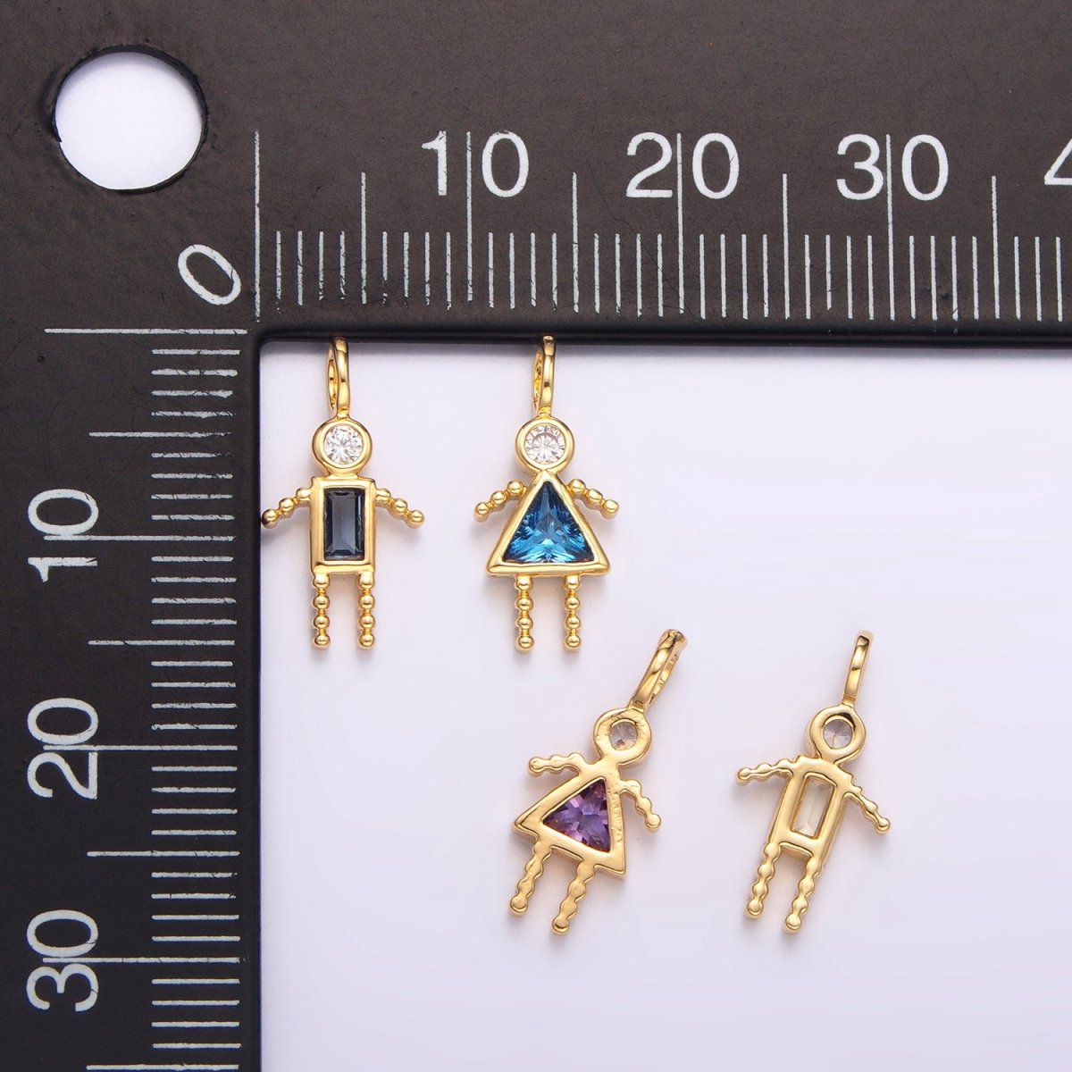 24K Gold Filled CZ Geometric Figure People Set Charm | W068 - W073