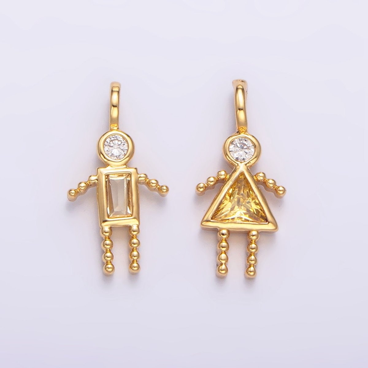 24K Gold Filled CZ Geometric Figure People Set Charm | W068 - W073