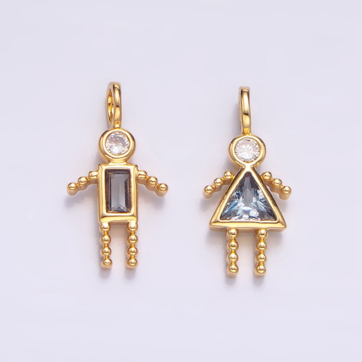24K Gold Filled CZ Geometric Figure People Set Charm | W068 - W073