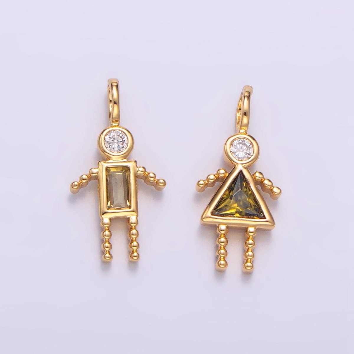 24K Gold Filled CZ Geometric Figure People Set Charm | W068 - W073