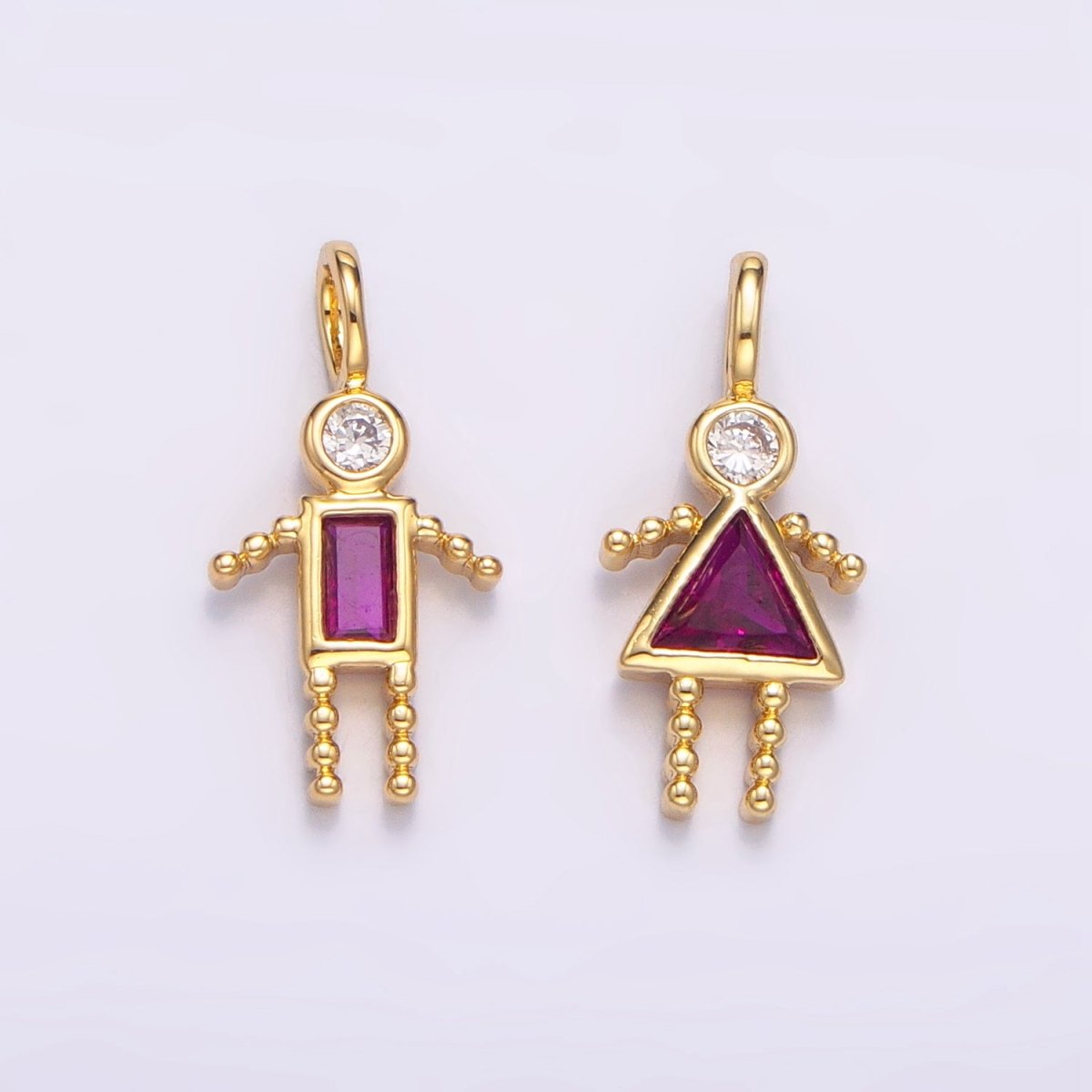 24K Gold Filled CZ Geometric Figure People Set Charm | W068 - W073