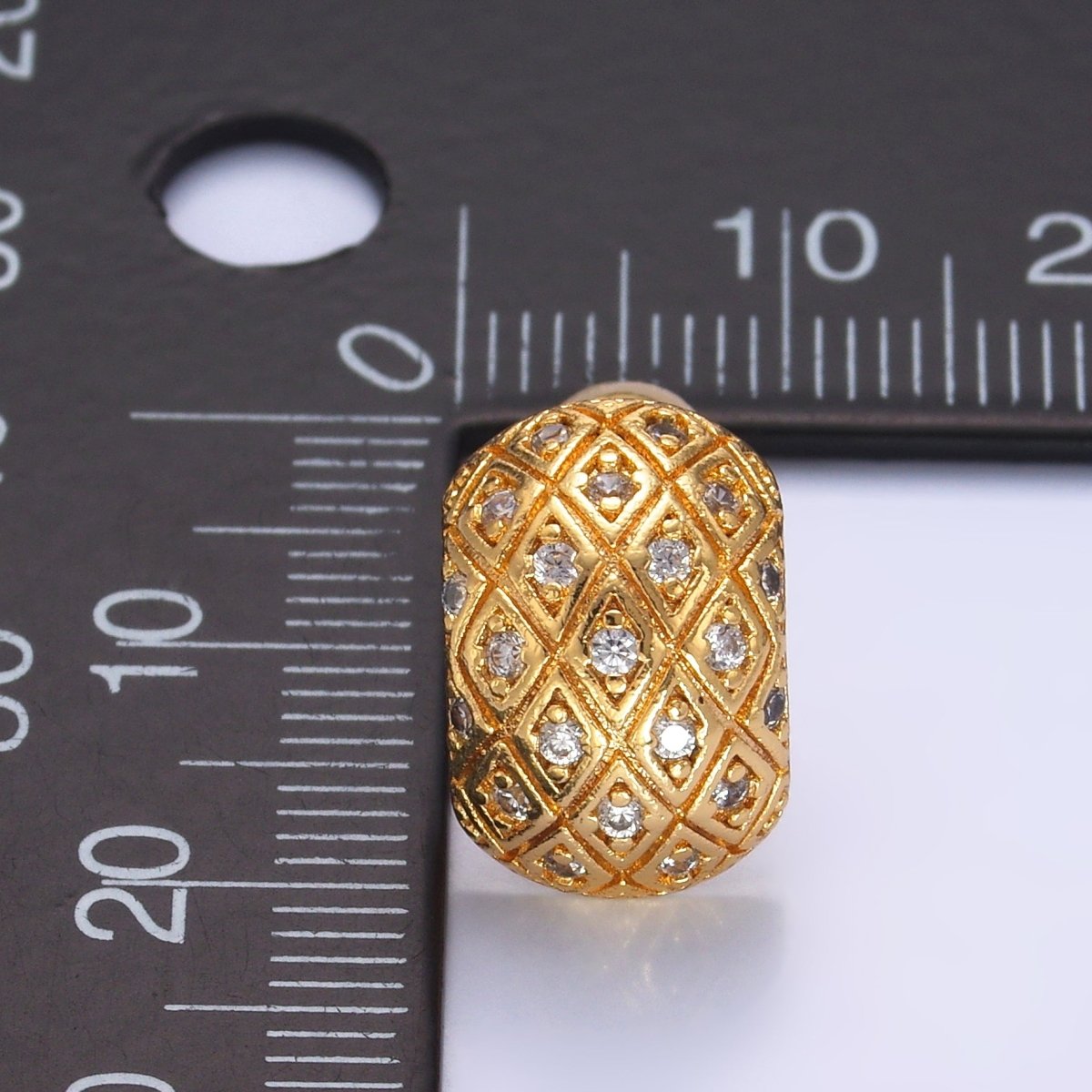 24K Gold Filled CZ Geometric Quilted Wide J - Shaped Hoop Earrings | AB708 - DLUXCA