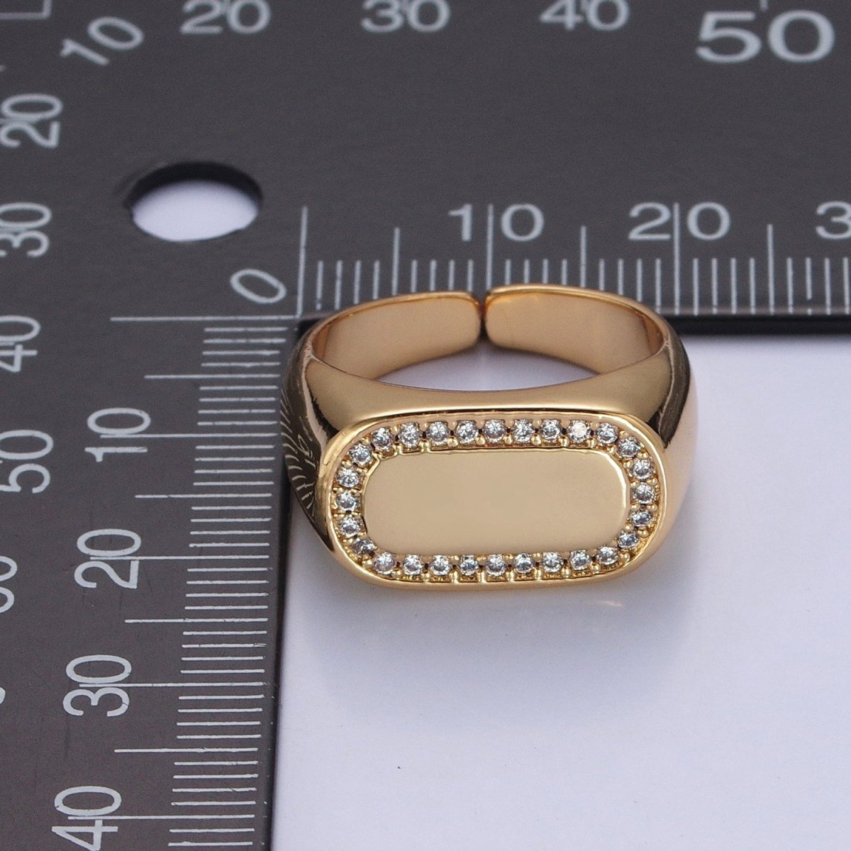 24K Gold Filled CZ Gold & Silver Ring, Minimalist Signet Ring Micro Pave Cubic Zirconia Ring O-2281 O-2282