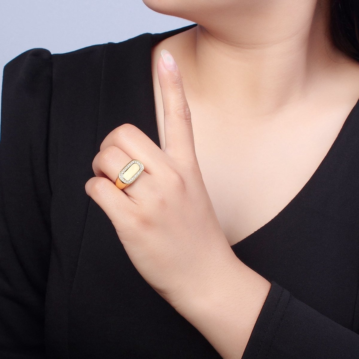 24K Gold Filled CZ Gold & Silver Ring, Minimalist Signet Ring Micro Pave Cubic Zirconia Ring O-2281 O-2282