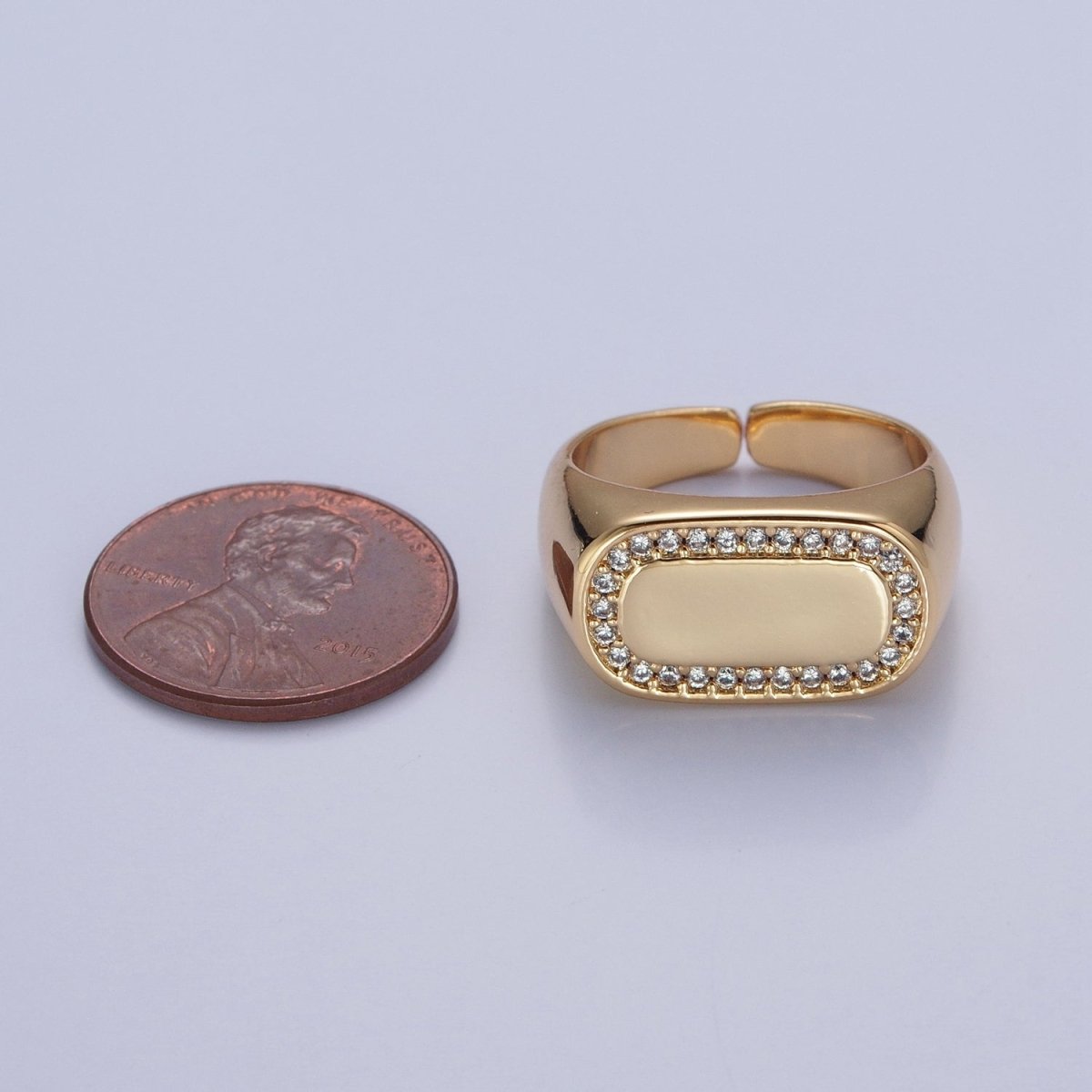 24K Gold Filled CZ Gold & Silver Ring, Minimalist Signet Ring Micro Pave Cubic Zirconia Ring O-2281 O-2282