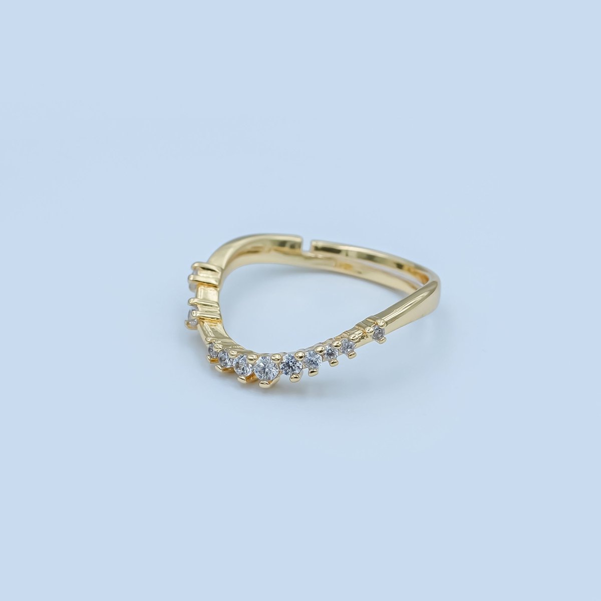 24K Gold Filled CZ Gradient Micro Paved Curved Ring | O991 - DLUXCA