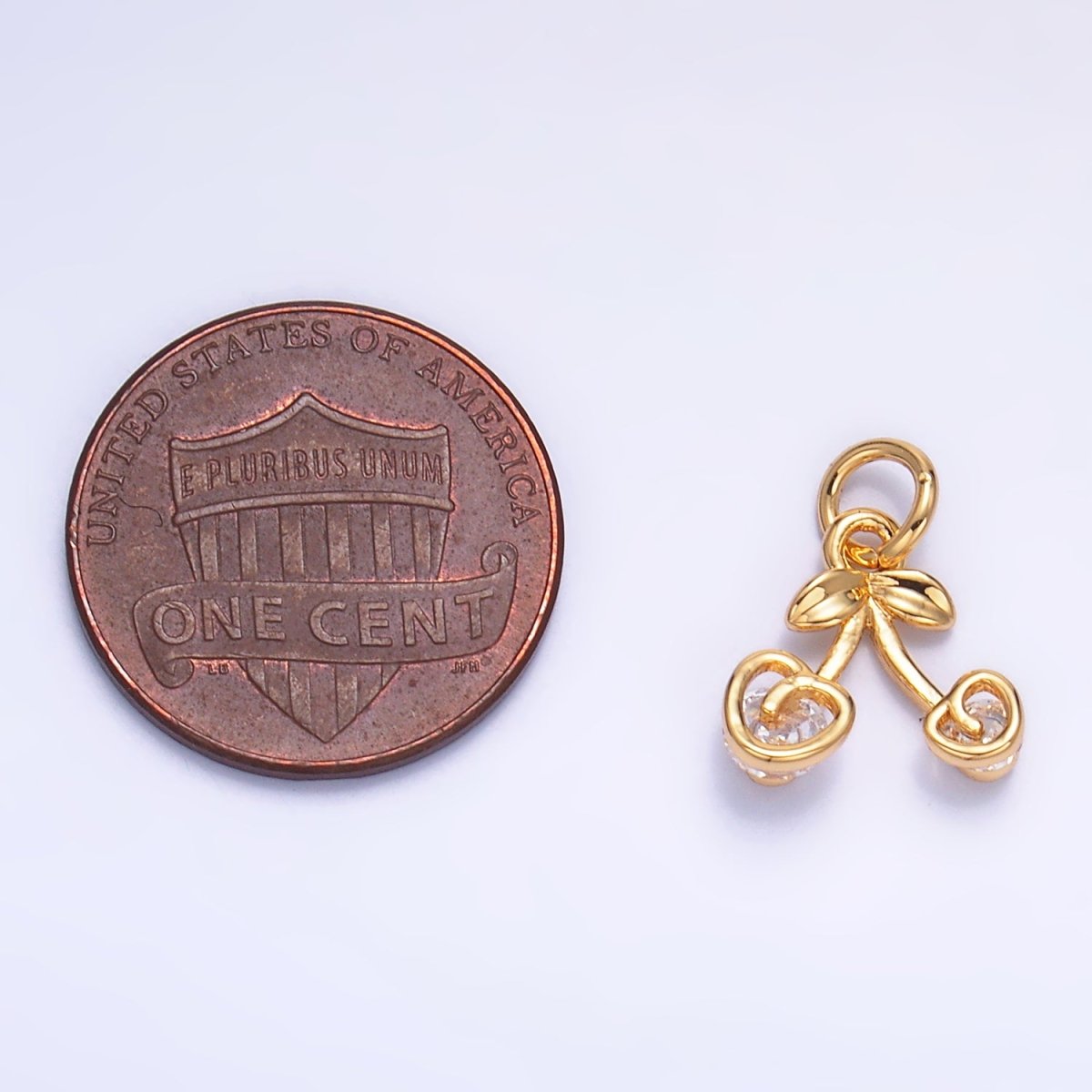 24K Gold Filled CZ Heart Cherry Fruit Charm in Gold & Silver | W321