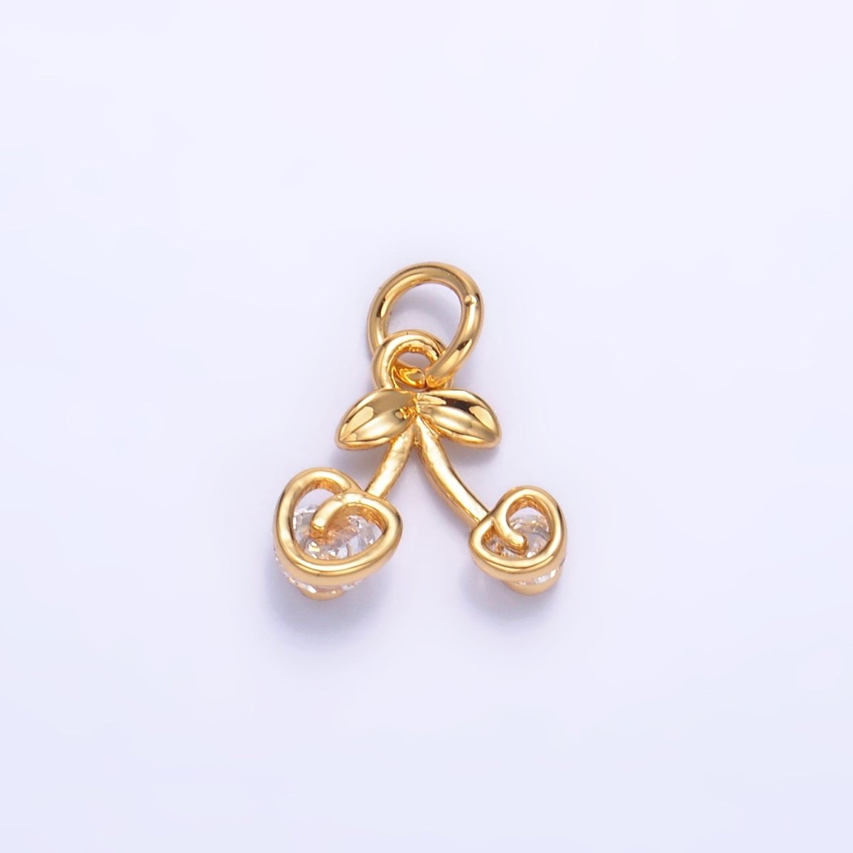 24K Gold Filled CZ Heart Cherry Fruit Charm in Gold & Silver | W321