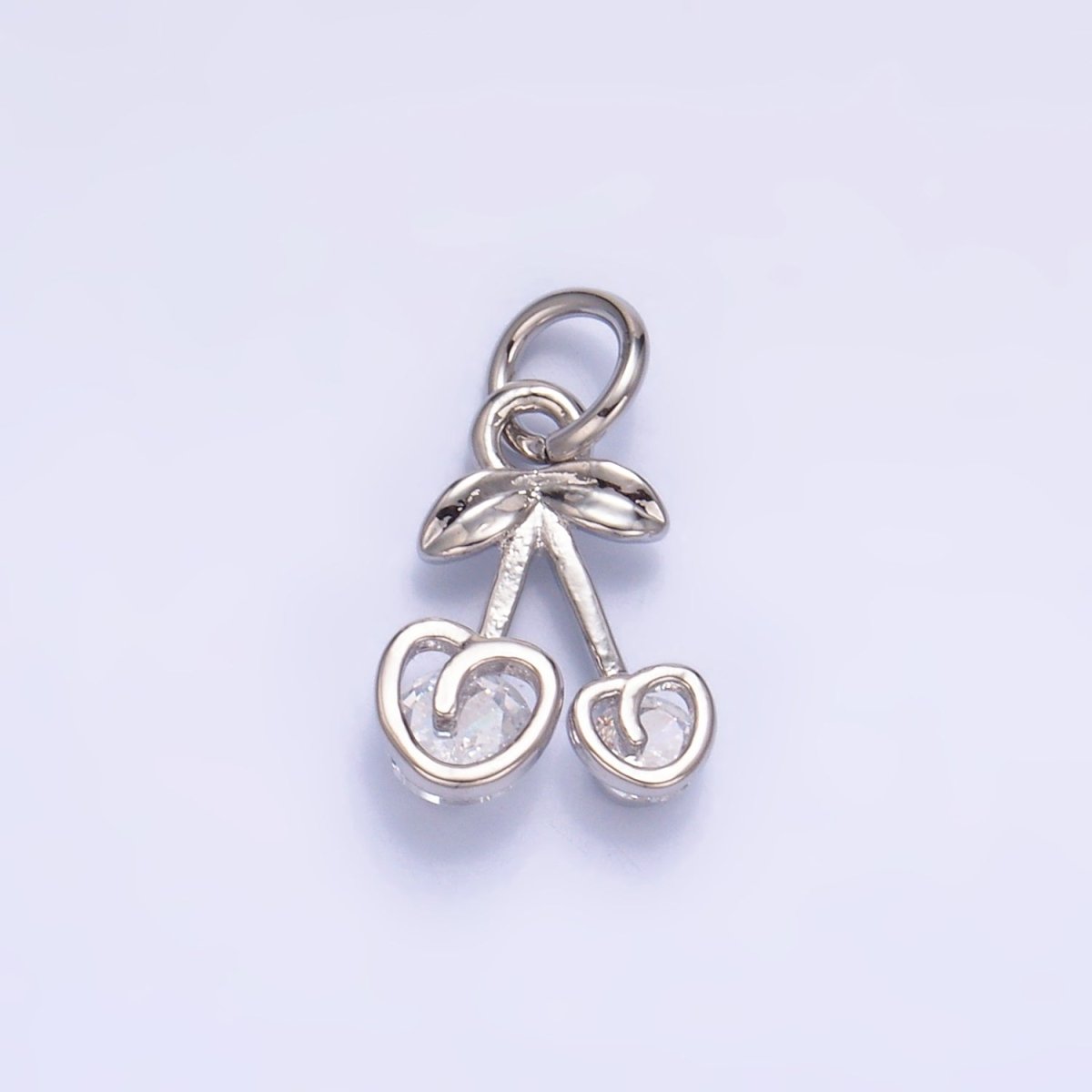 24K Gold Filled CZ Heart Cherry Fruit Charm in Gold & Silver | W321