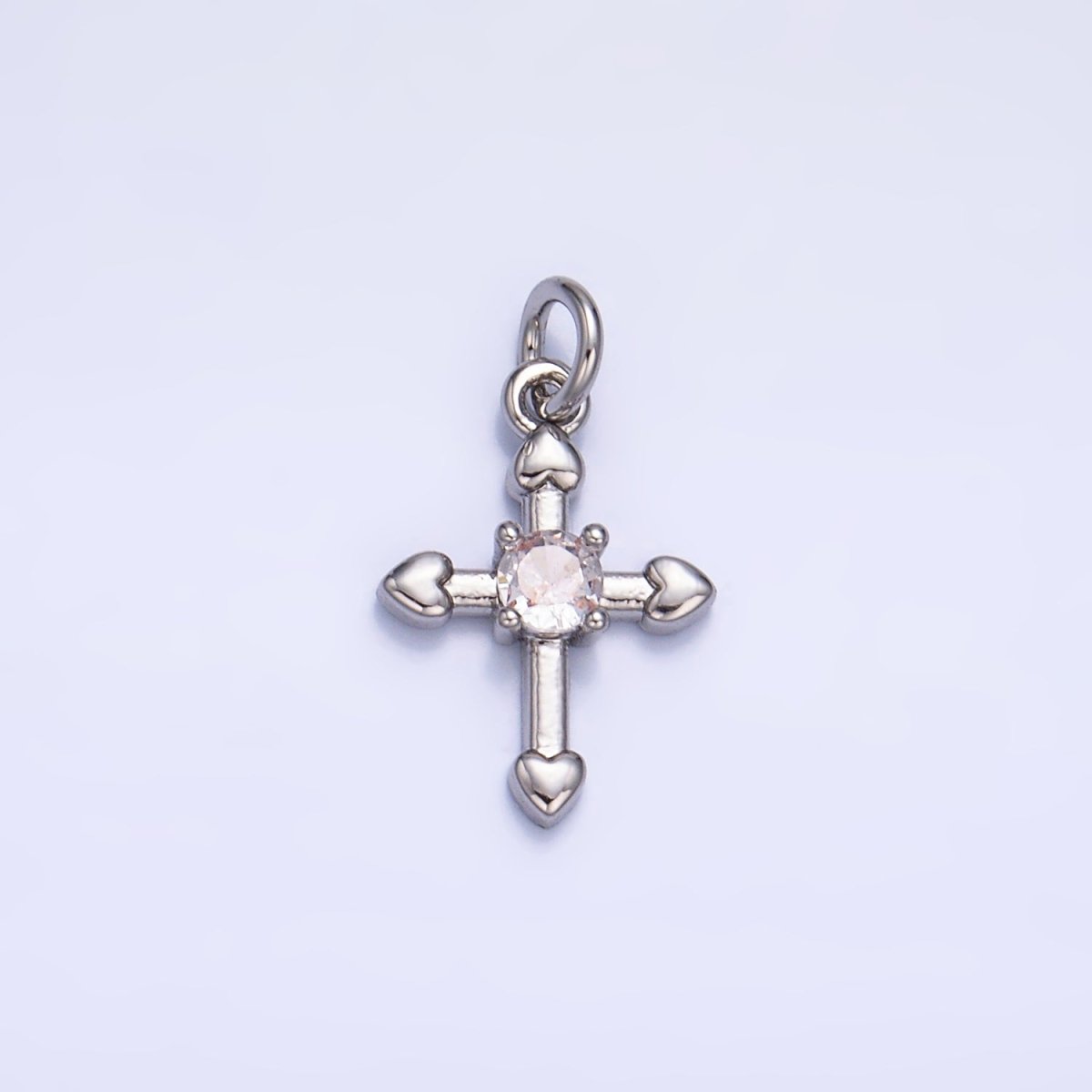 24K Gold Filled CZ Heart Religious Cross Charm in Gold & Silver | W377