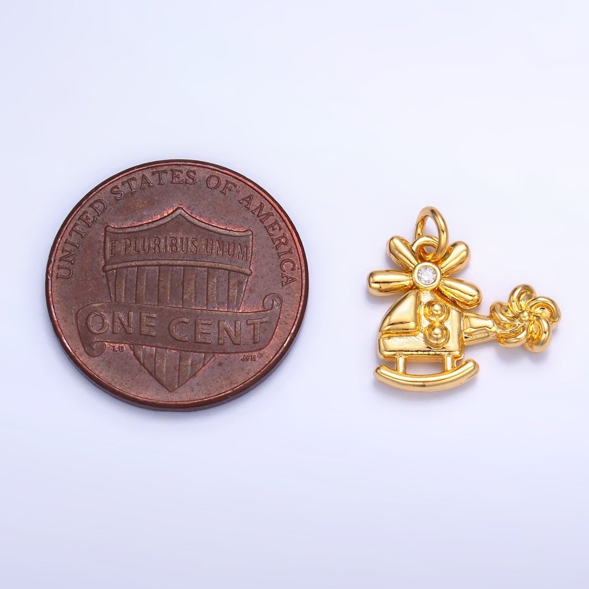 24K Gold Filled CZ Helicopter Travel Charm in Gold & Silver | W370