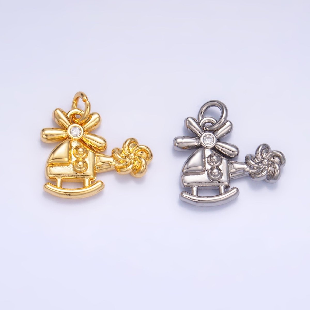 24K Gold Filled CZ Helicopter Travel Charm in Gold & Silver | W370