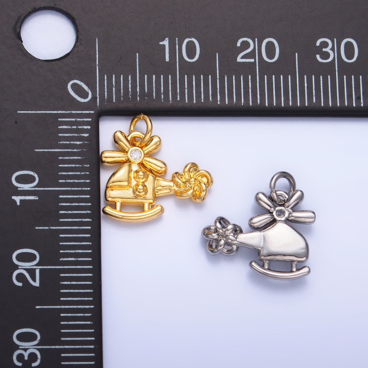 24K Gold Filled CZ Helicopter Travel Charm in Gold & Silver | W370