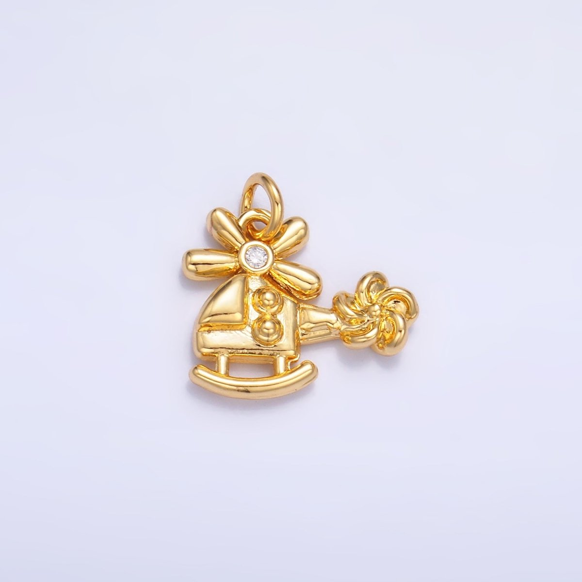 24K Gold Filled CZ Helicopter Travel Charm in Gold & Silver | W370