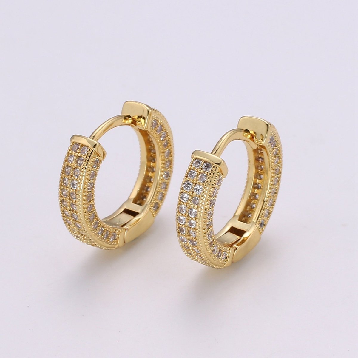 24K Gold Filled CZ Hoop Earring, Micro Pave Cartilage Huggie Hoop Earring, Lever back Earring, Hypoallergenic Q-346