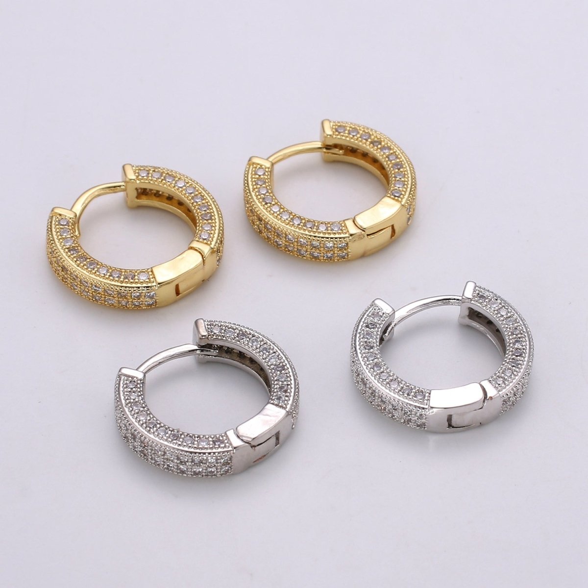 24K Gold Filled CZ Hoop Earring, Micro Pave Cartilage Huggie Hoop Earring, Lever back Earring, Hypoallergenic Q-346