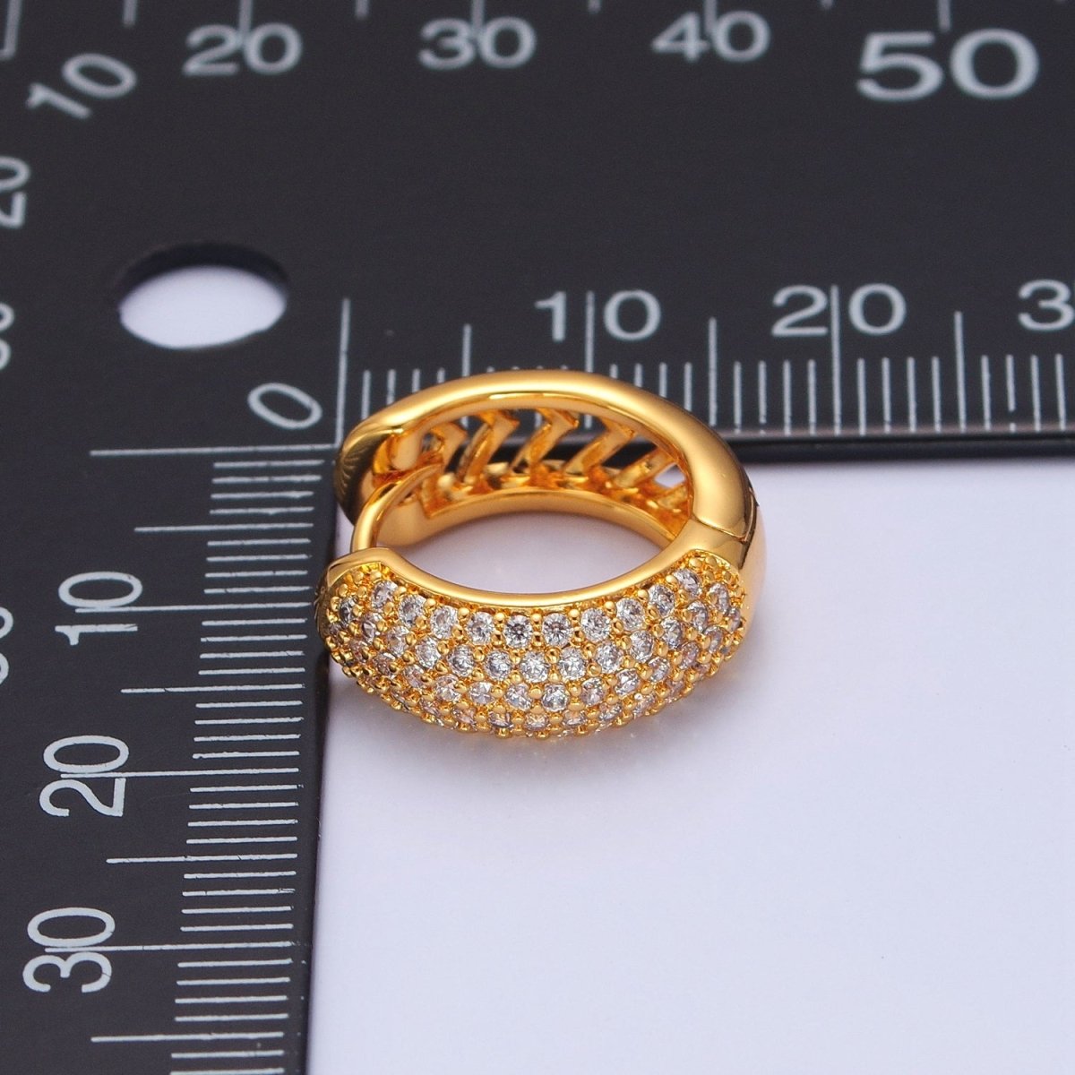 24K Gold Filled CZ Hoop Earrings-Medium Huggie Hoop Earrings-Dainty CZ Earrings T-457 - DLUXCA