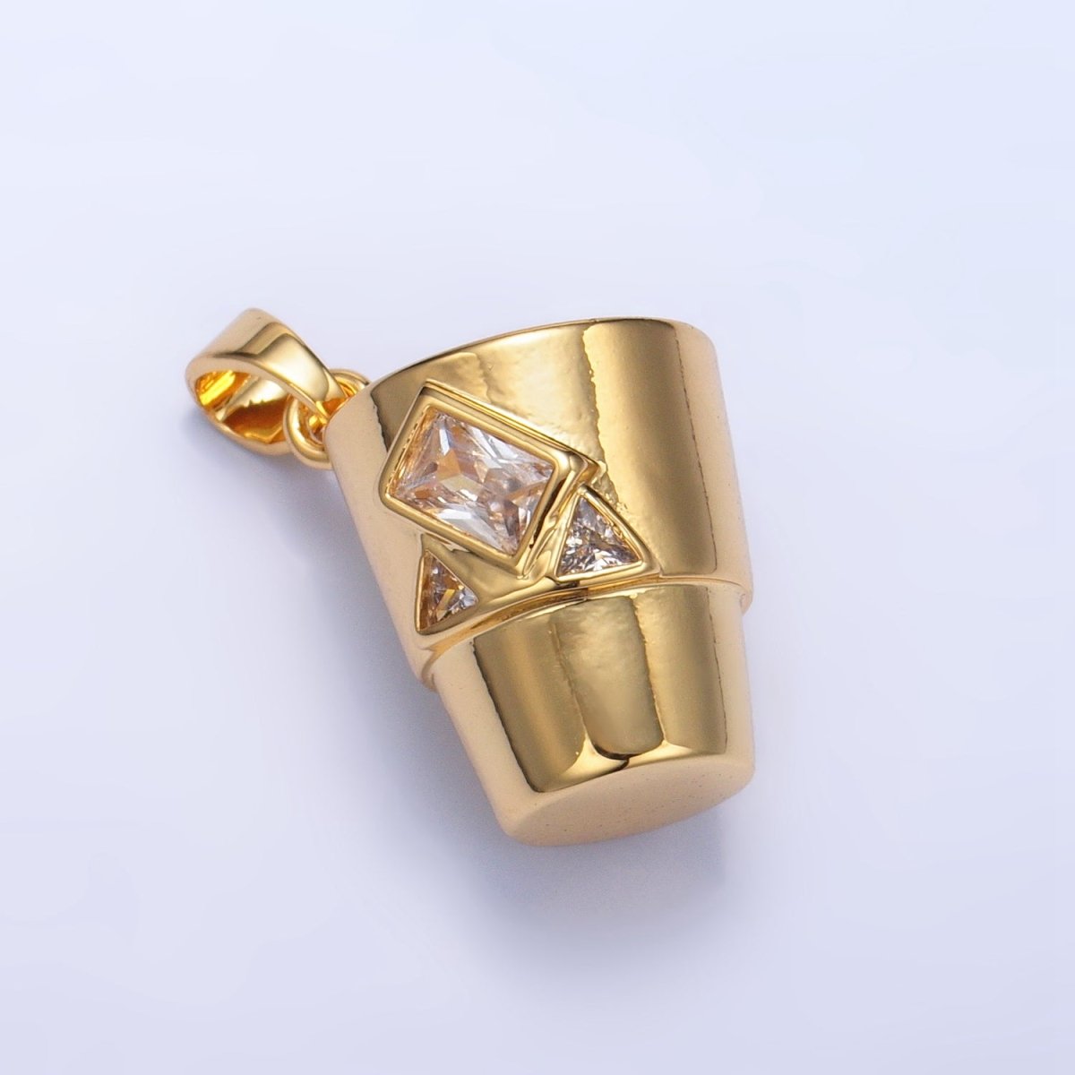 24K Gold Filled CZ Iced Cup Drink Whisky Glass in Rock Pendant in Gold & Silver | AA1004