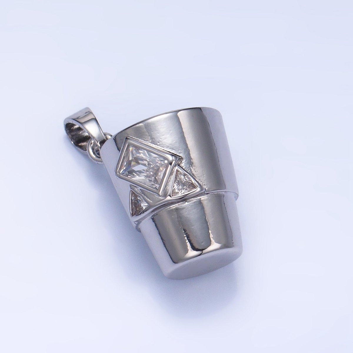 24K Gold Filled CZ Iced Cup Drink Whisky Glass in Rock Pendant in Gold & Silver | AA1004