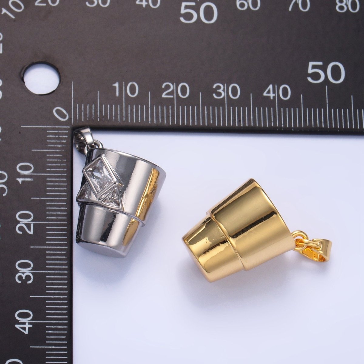 24K Gold Filled CZ Iced Cup Drink Whisky Glass in Rock Pendant in Gold & Silver | AA1004