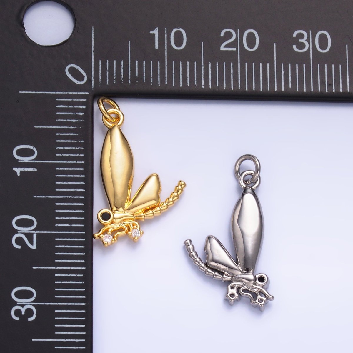 24K Gold Filled CZ Insect Wings Charm in Gold & Silver | W829