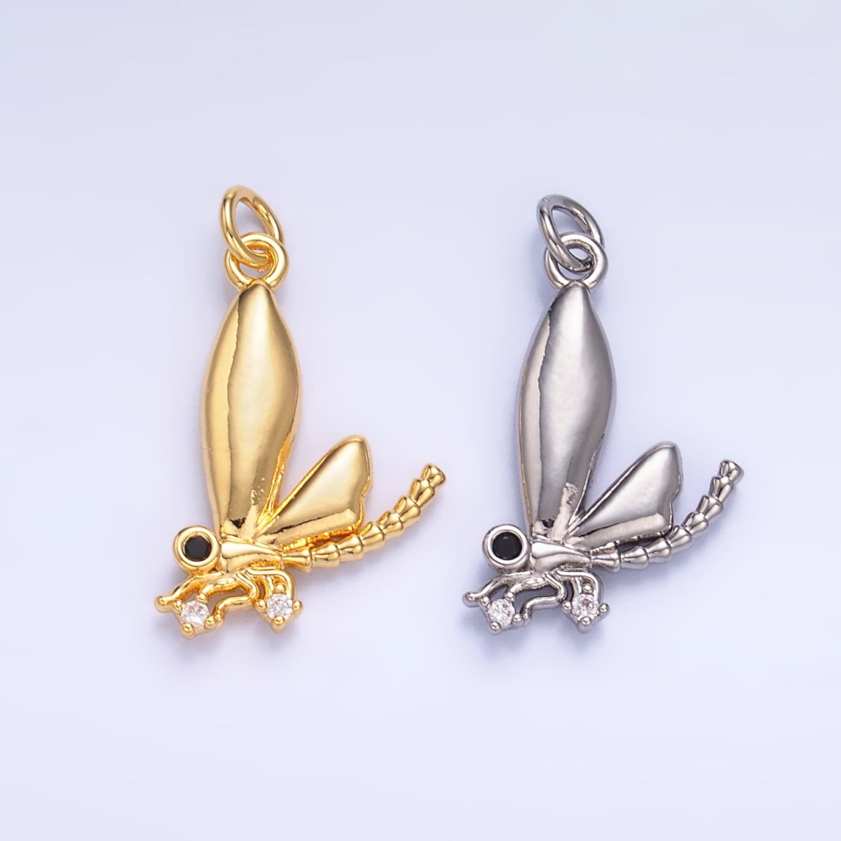 24K Gold Filled CZ Insect Wings Charm in Gold & Silver | W829