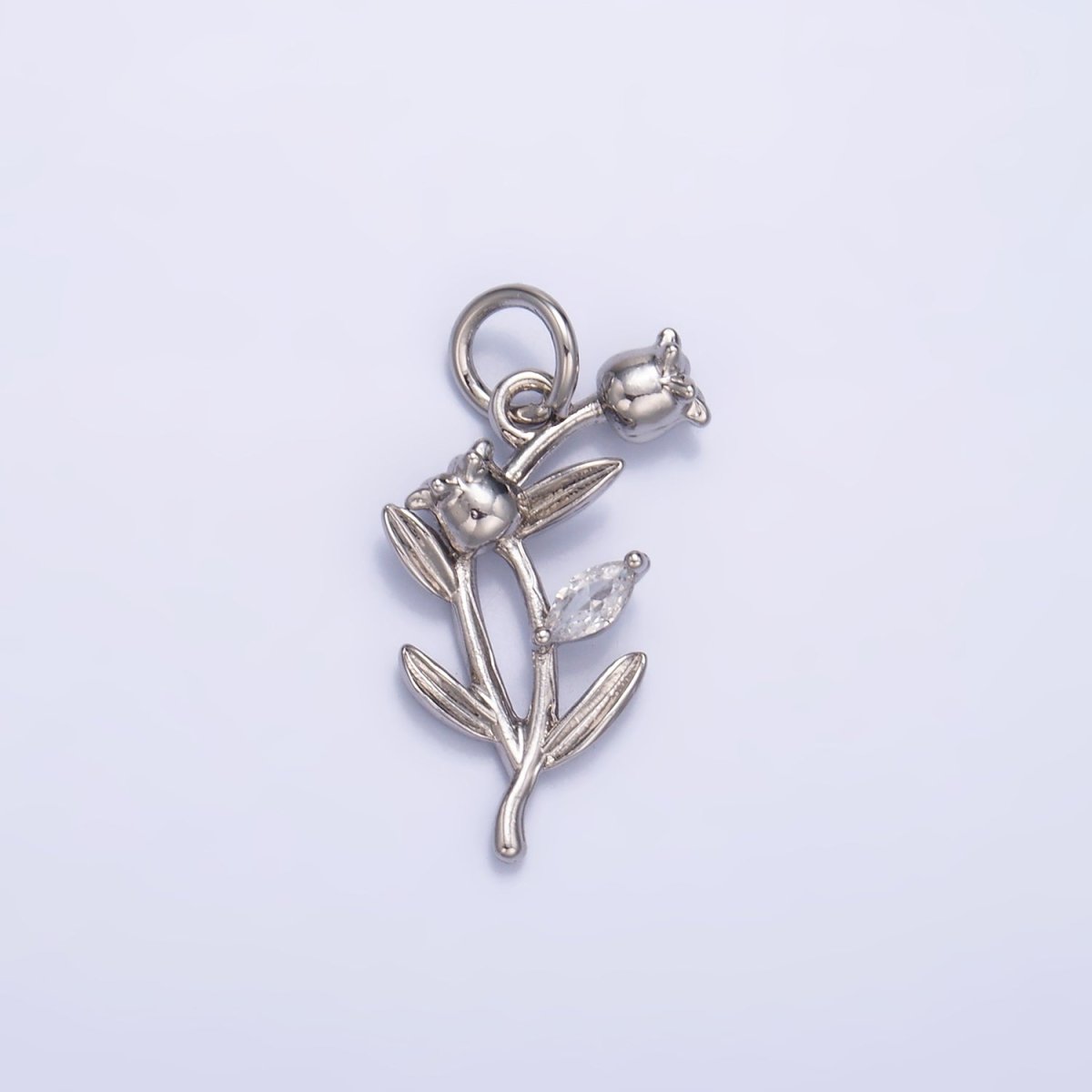 24K Gold Filled CZ Larkspur Flower Multidimensional 3D Charm in Gold & Silver | M177