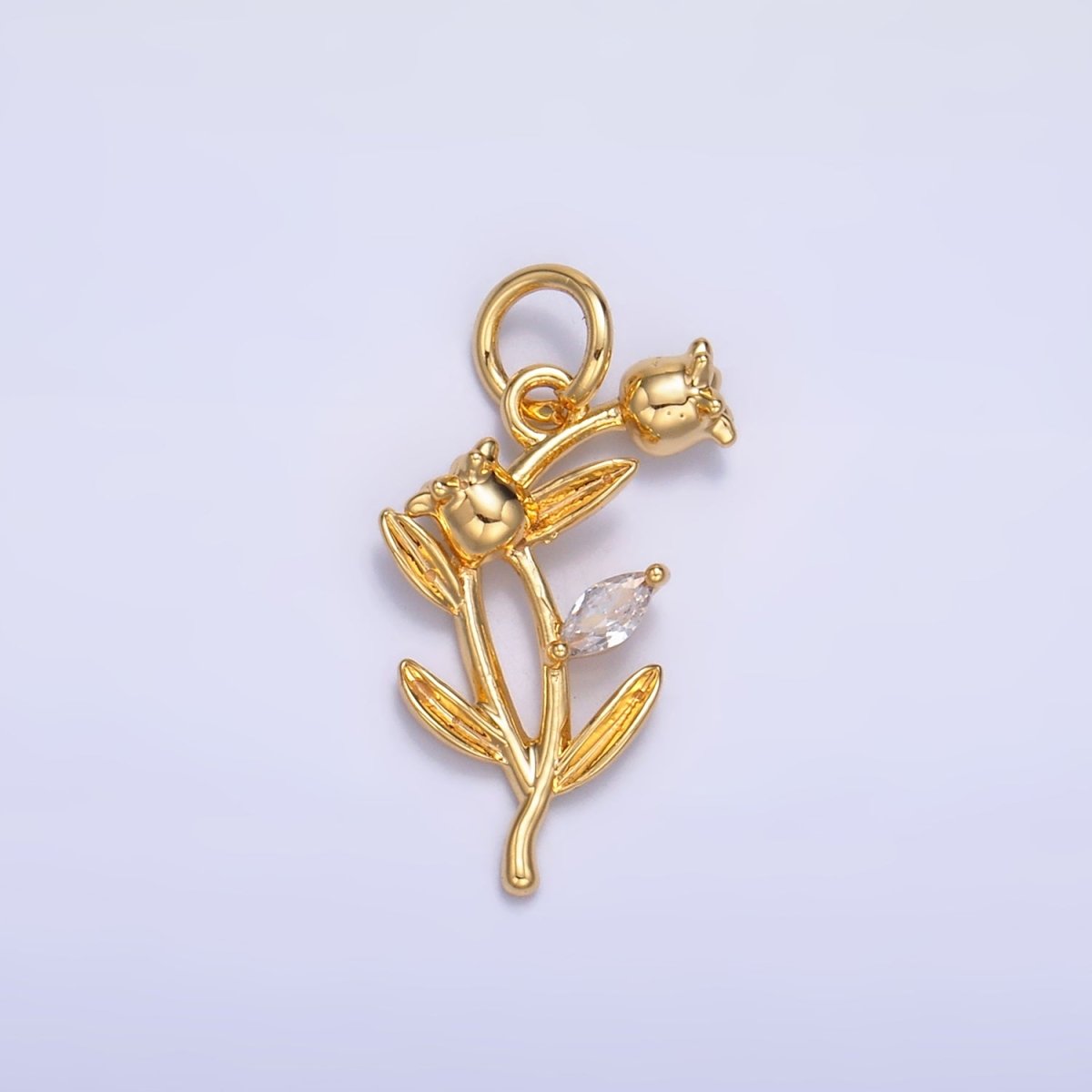 24K Gold Filled CZ Larkspur Flower Multidimensional 3D Charm in Gold & Silver | M177