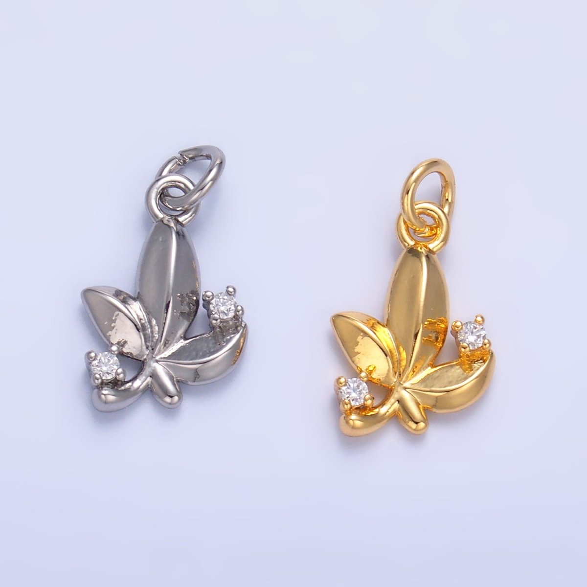 24K Gold Filled CZ Leaf Nature Charm in Gold & Silver | W359