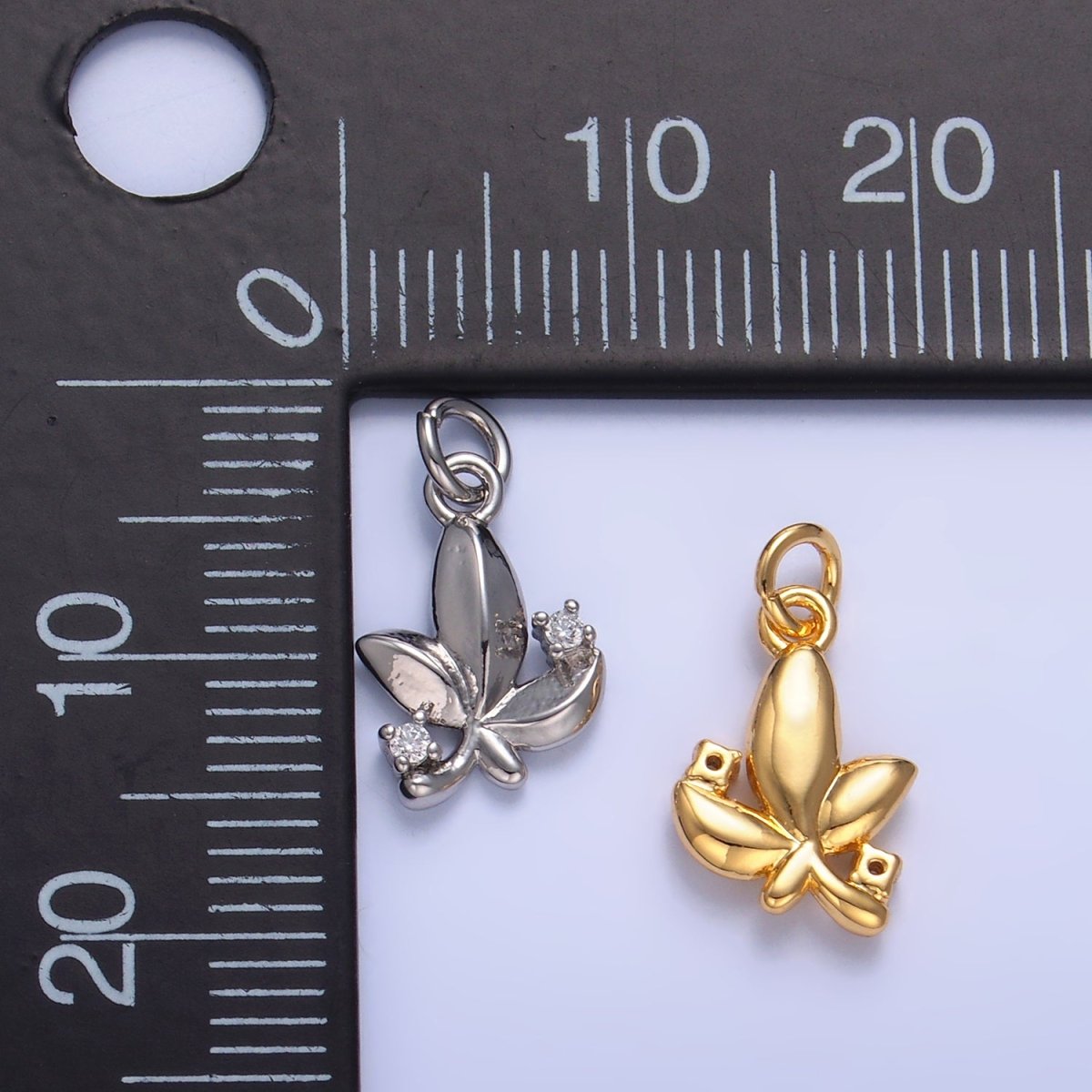24K Gold Filled CZ Leaf Nature Charm in Gold & Silver | W359