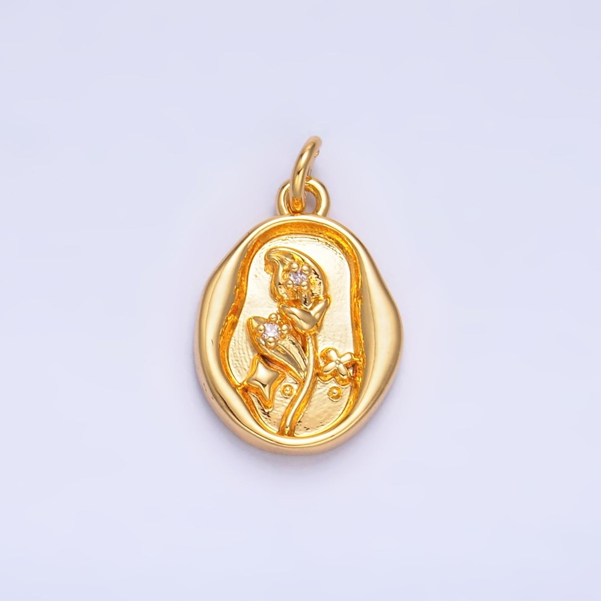 24K Gold Filled CZ Leaf Nature Stamped Charm in Gold & Silver | W384