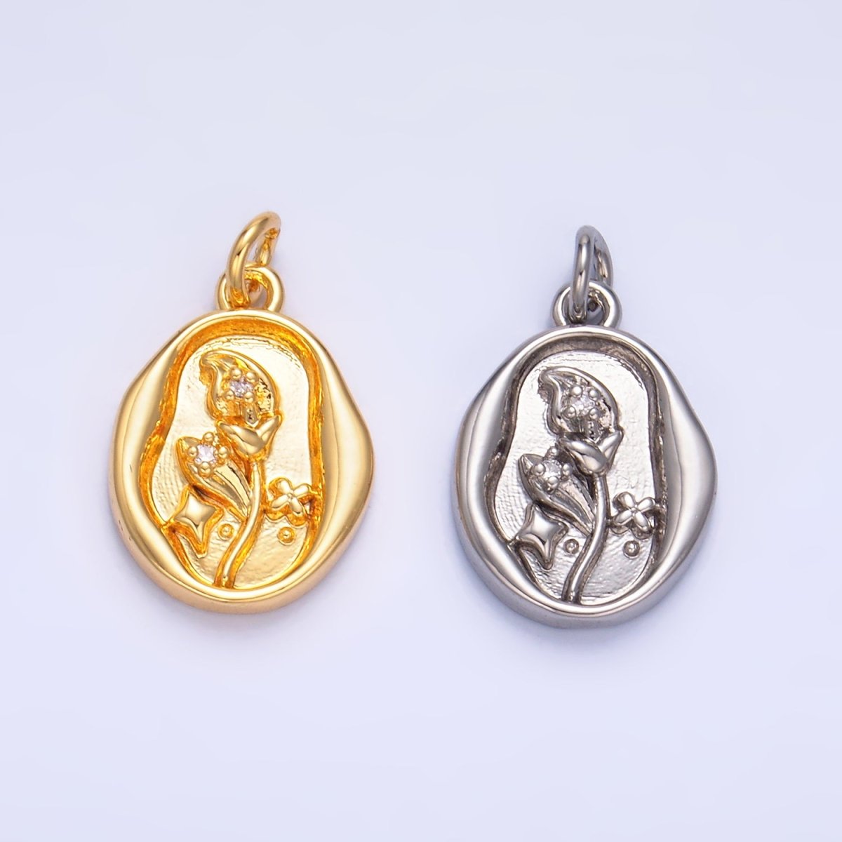 24K Gold Filled CZ Leaf Nature Stamped Charm in Gold & Silver | W384