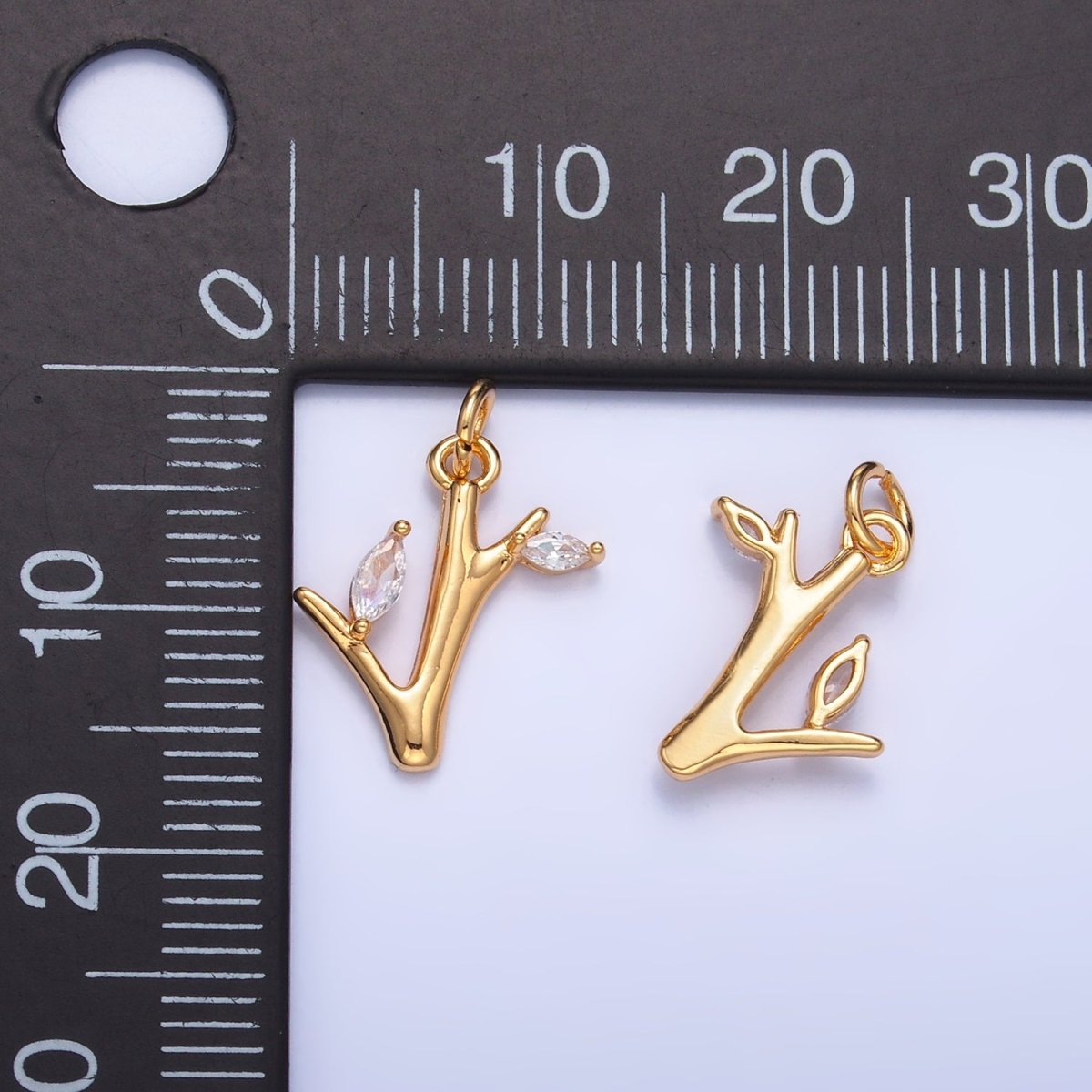 24K Gold Filled CZ Leaf Tree Branch Nature Charm | W392 - DLUXCA