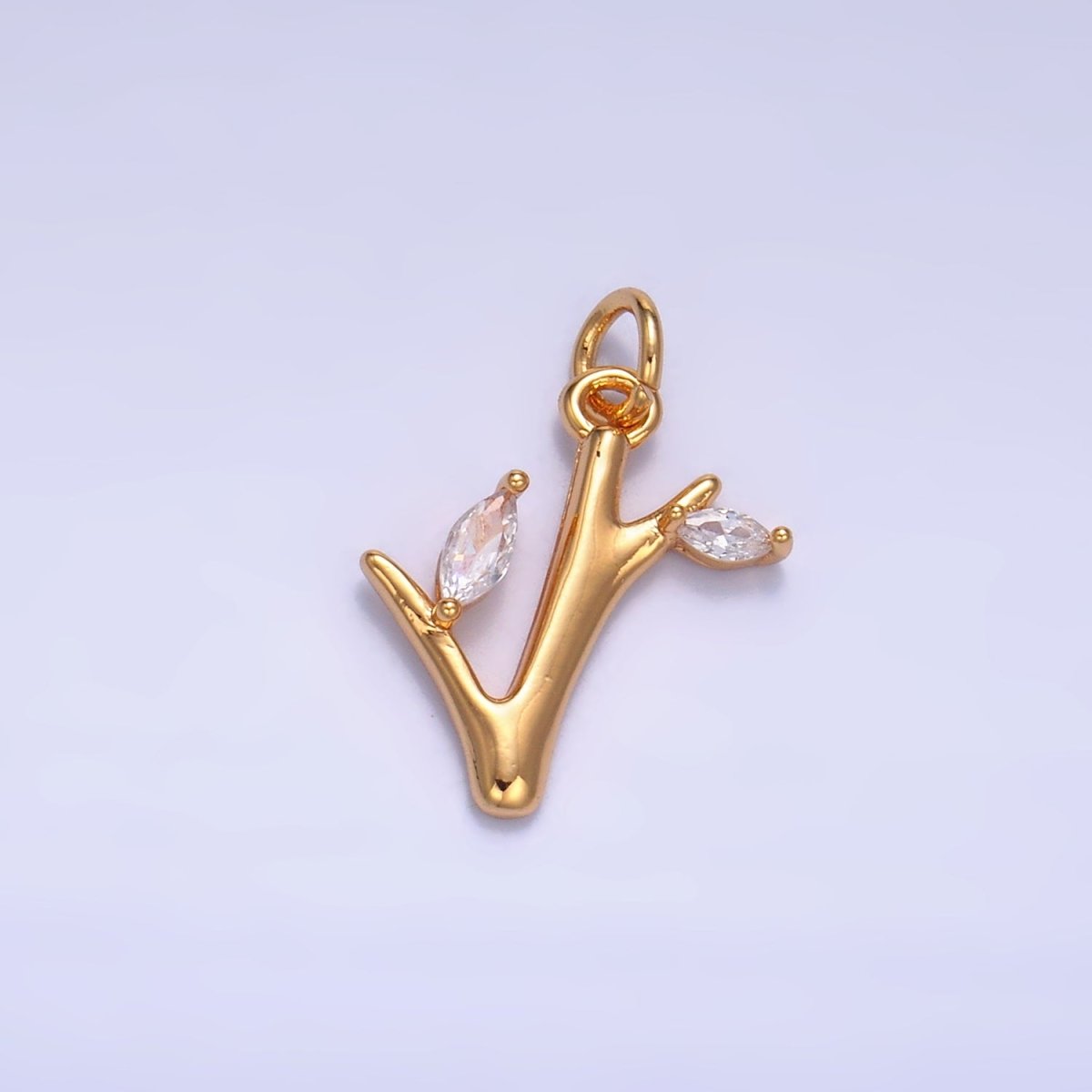 24K Gold Filled CZ Leaf Tree Branch Nature Charm | W392 - DLUXCA