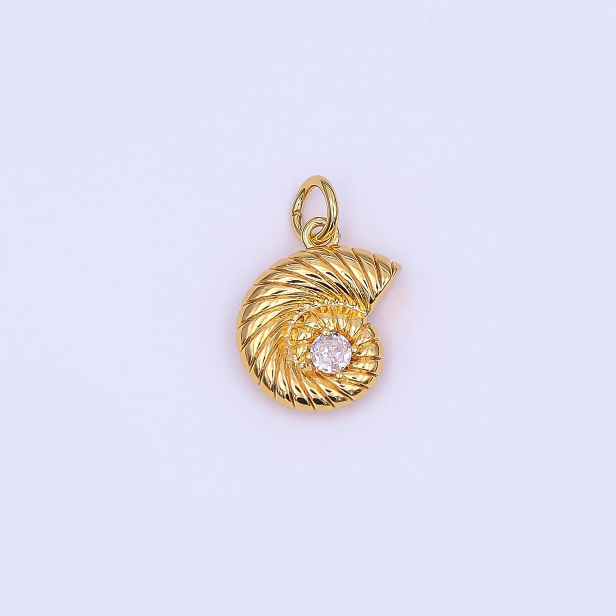 24K Gold Filled CZ Lined Nautilus Sea Shell 3D Multidimensional Charm | N730 - DLUXCA
