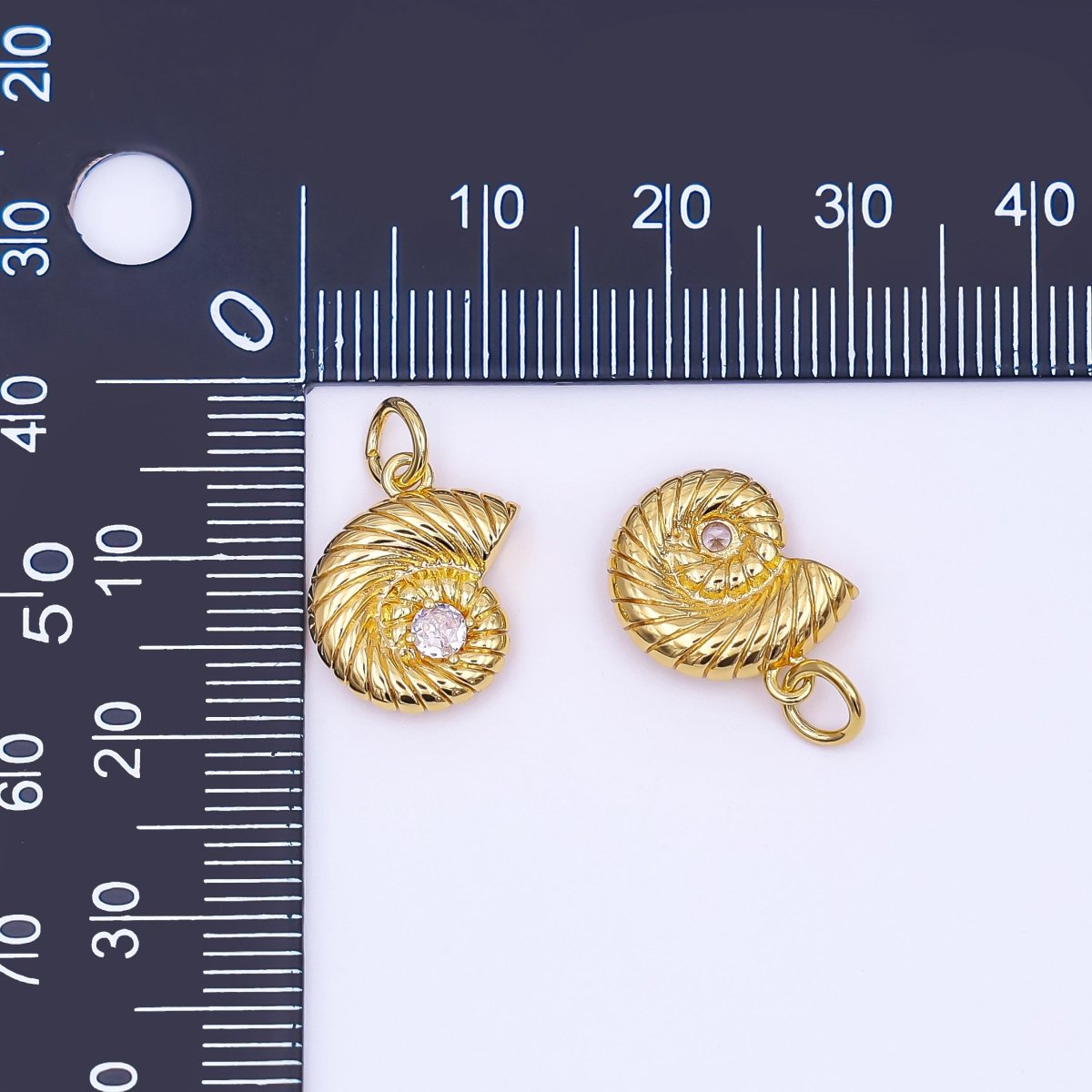 24K Gold Filled CZ Lined Nautilus Sea Shell 3D Multidimensional Charm | N730 - DLUXCA