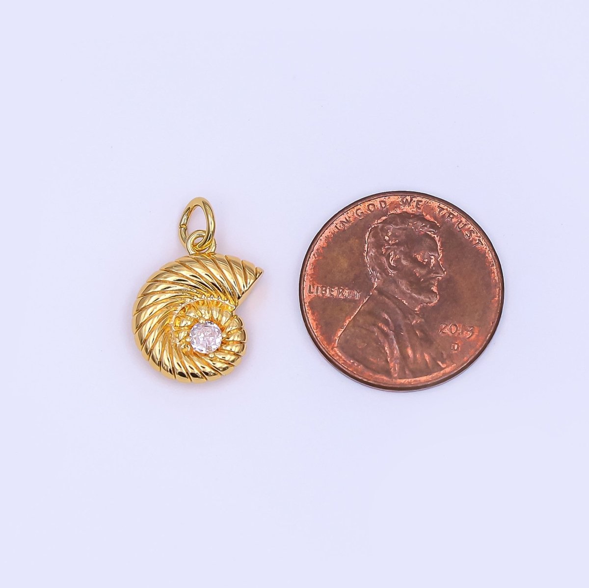 24K Gold Filled CZ Lined Nautilus Sea Shell 3D Multidimensional Charm | N730 - DLUXCA
