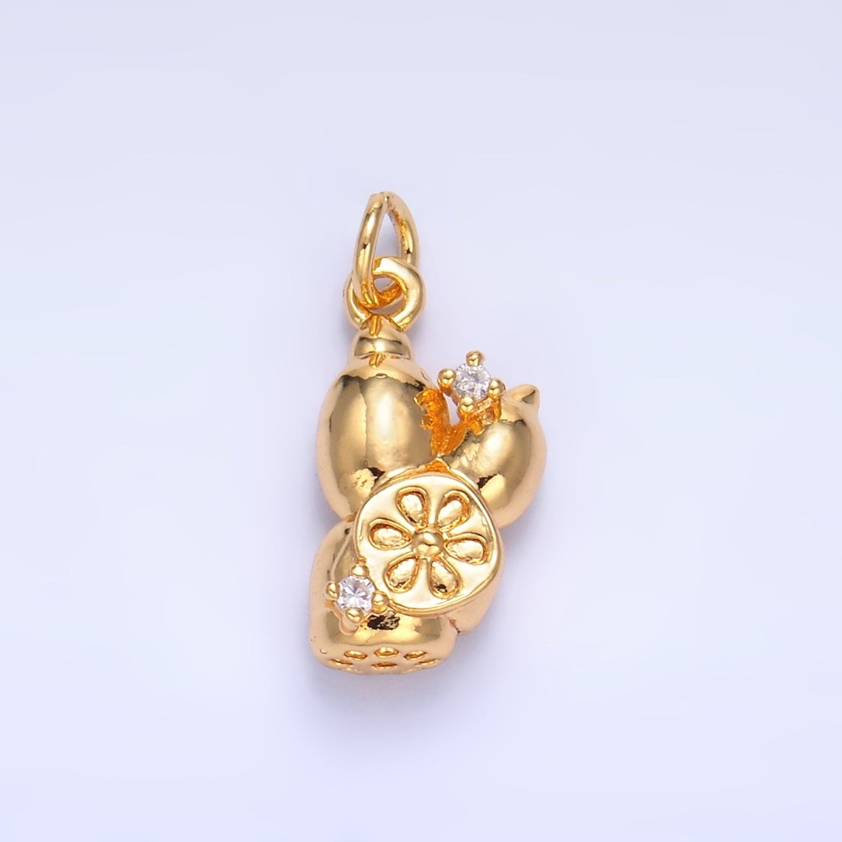 24K Gold Filled CZ Lotus Root Vegetable Charm in Gold & Silver | W360